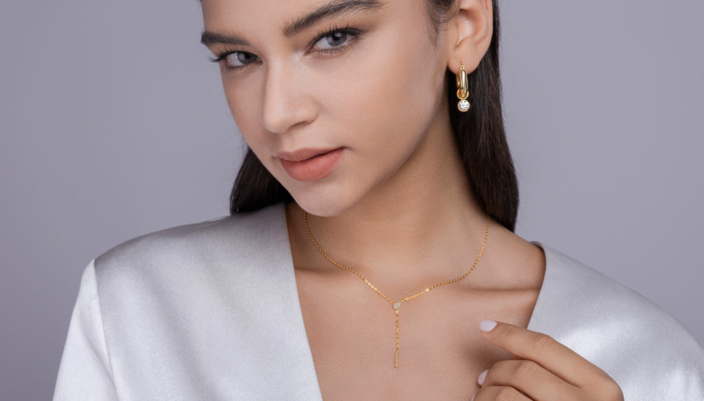 Meridian Moissanite Lariat Necklace in Gold-Tone Sterling Silver