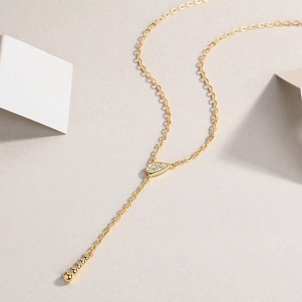 Meridian Moissanite Lariat Necklace in Gold-Tone Sterling Silver