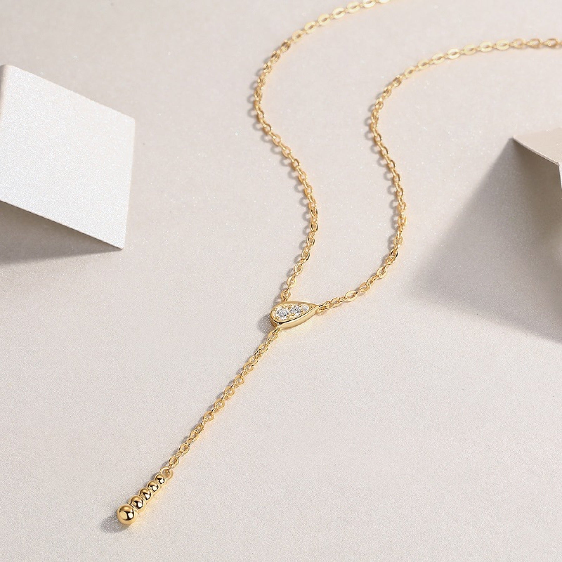 Meridian Moissanite Lariat Necklace in Gold-Tone Sterling Silver