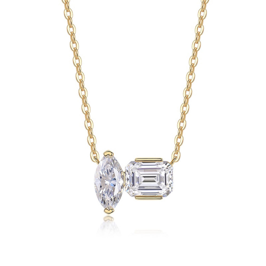 Duet Moissanite Two-Stone Necklace in Gold-Tone Sterling Silver
