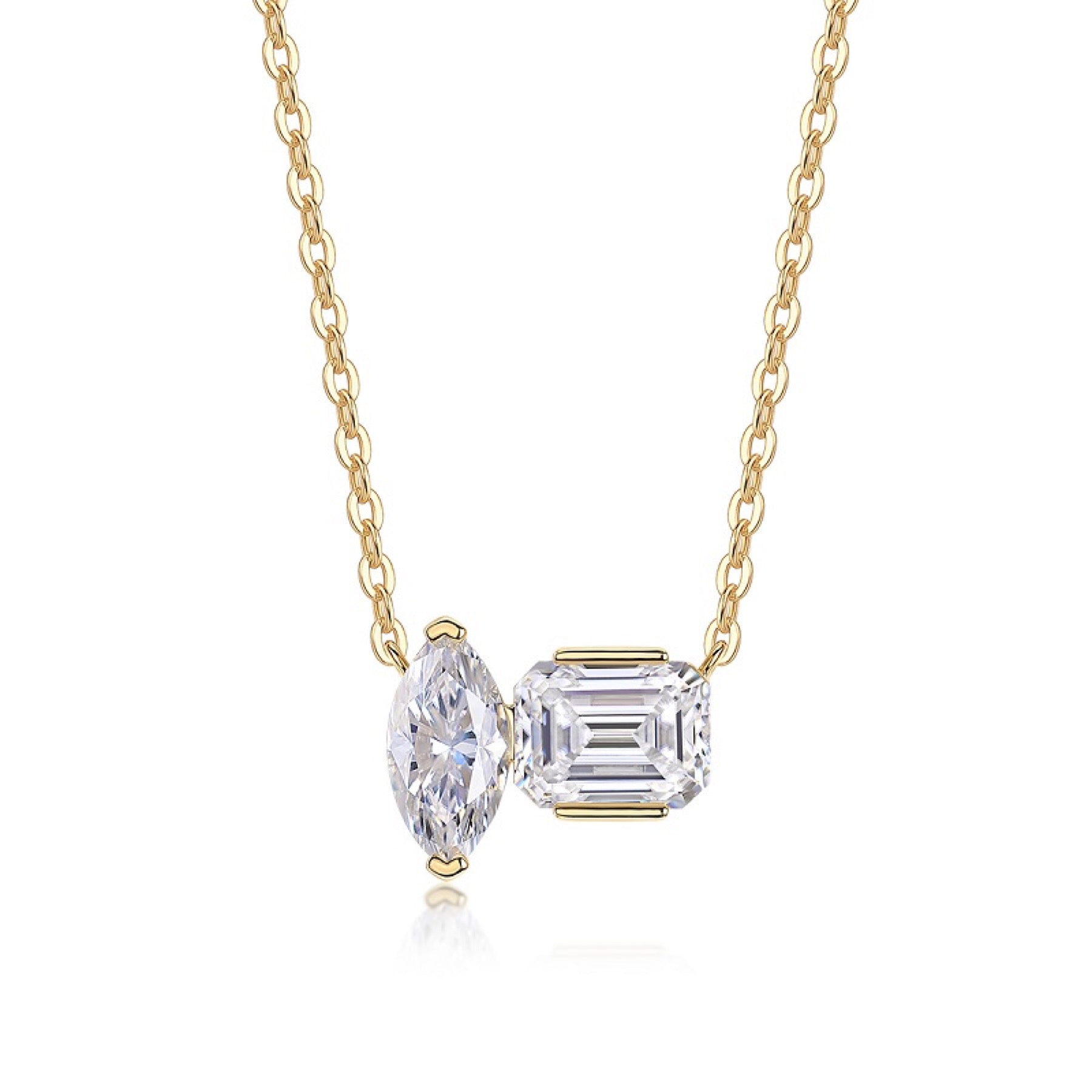 Duet Moissanite Two-Stone Necklace in Gold-Tone Sterling Silver