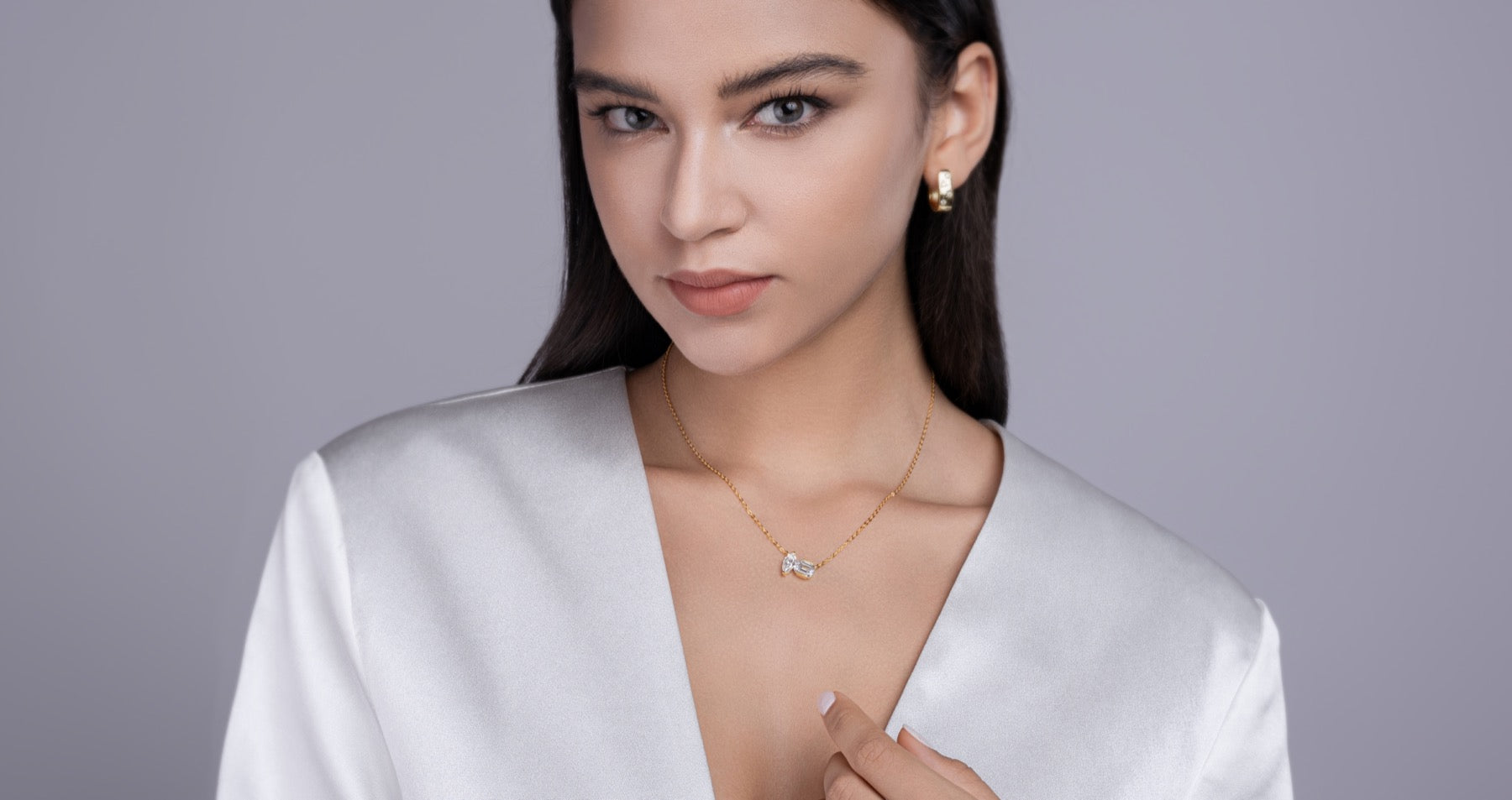 Duet Moissanite Two-Stone Necklace in Gold-Tone Sterling Silver
