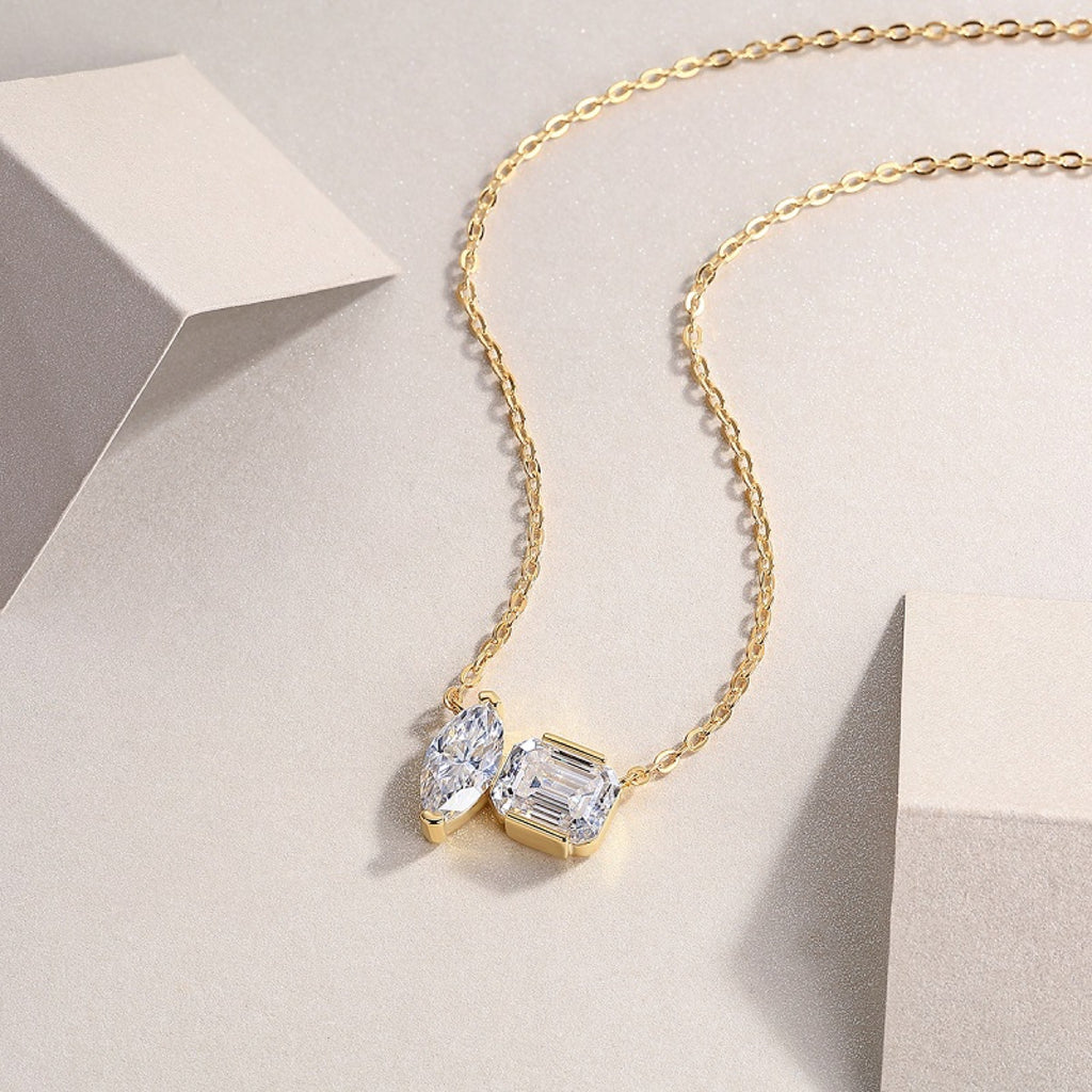 Duet Moissanite Two-Stone Necklace in Gold-Tone Sterling Silver
