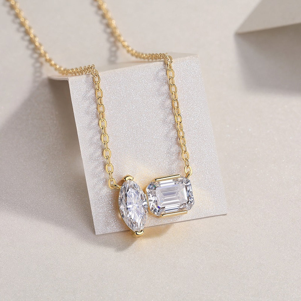 Duet Moissanite Two-Stone Necklace in Gold-Tone Sterling Silver