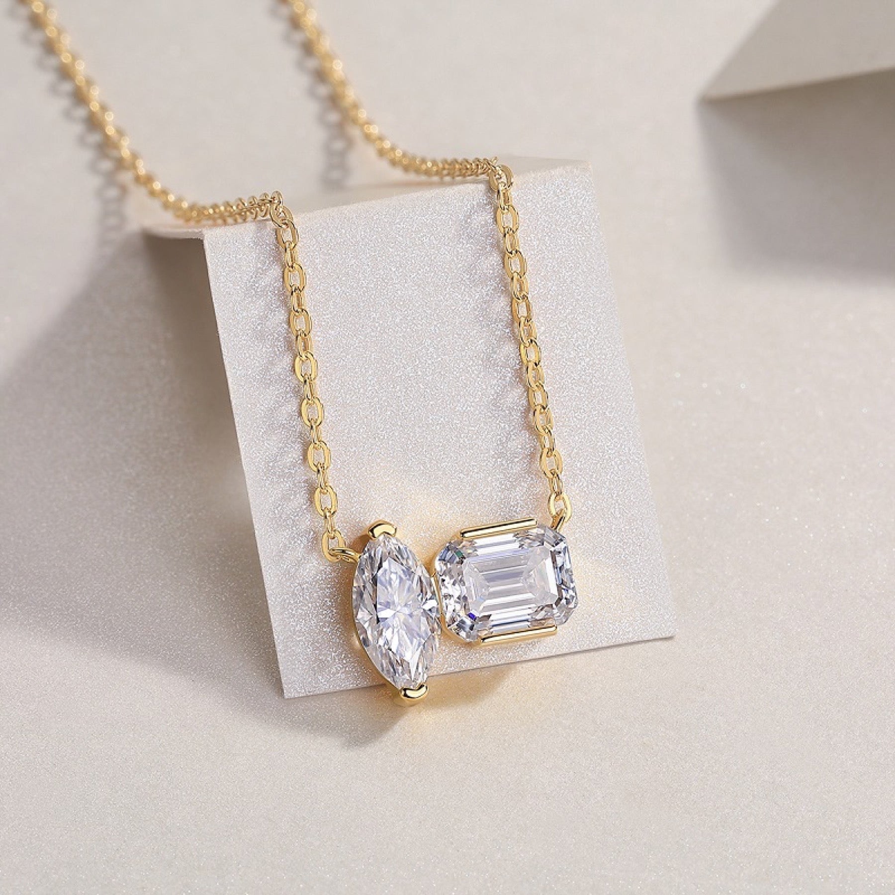 Duet Moissanite Two-Stone Necklace in Gold-Tone Sterling Silver