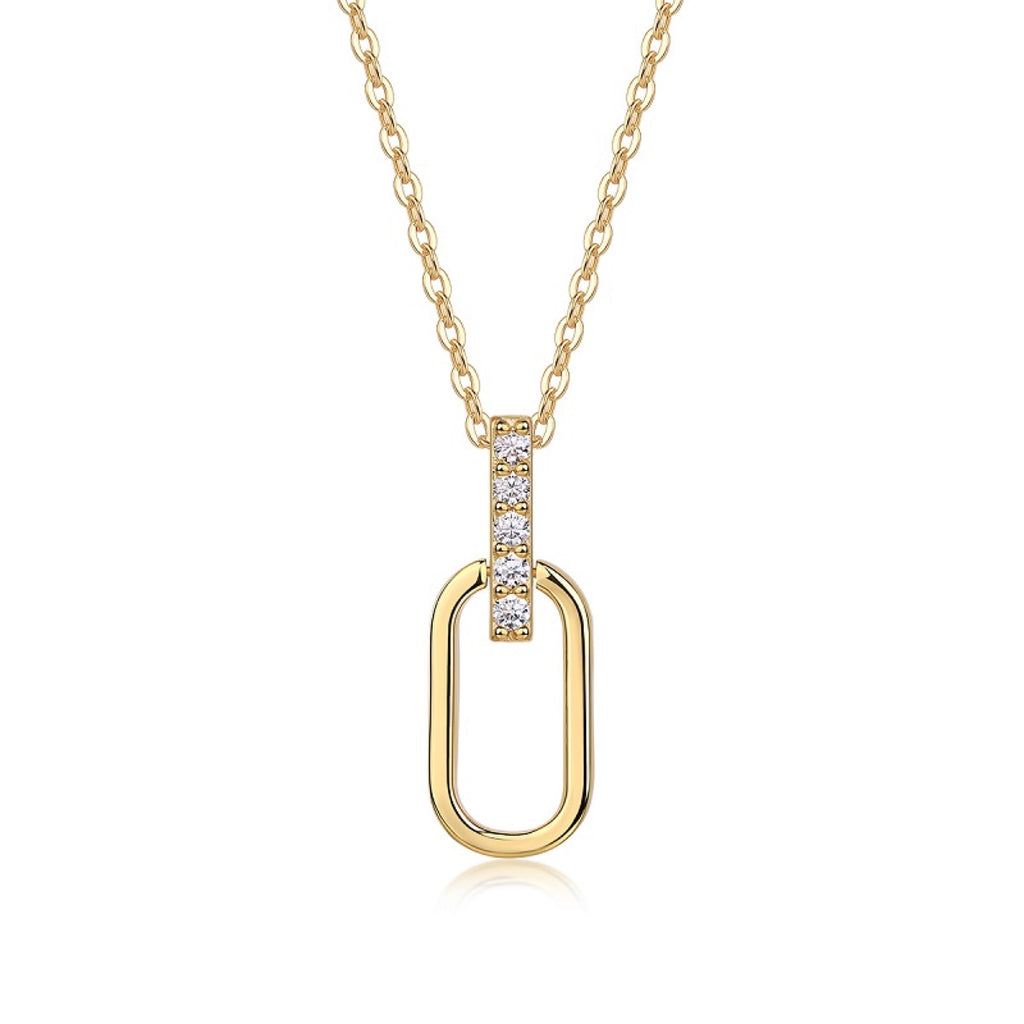 Geo Moissanite Oval Link Pendant Necklace in Gold-Tone Sterling Silver
