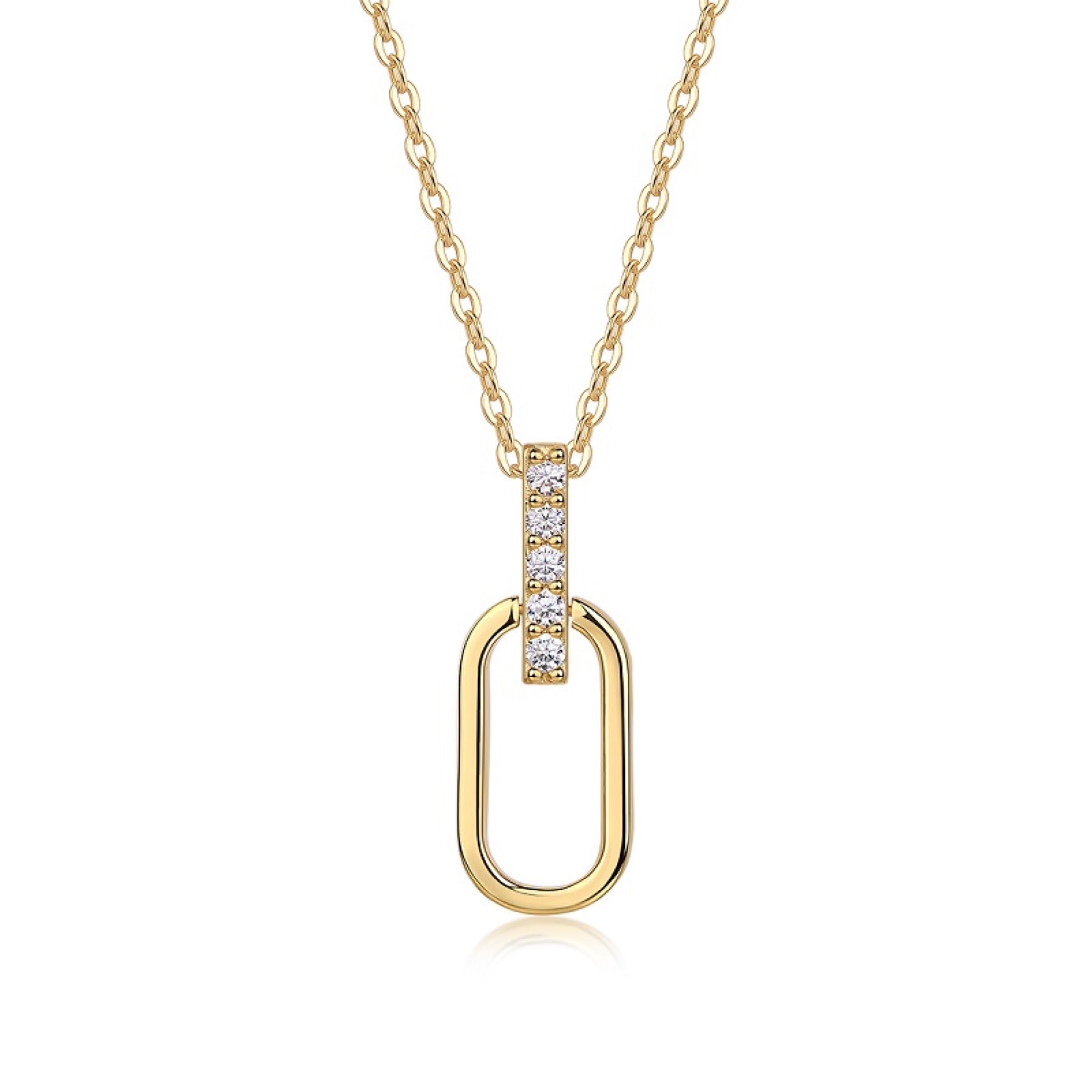 Geo Moissanite Oval Link Pendant Necklace in Gold-Tone Sterling Silver