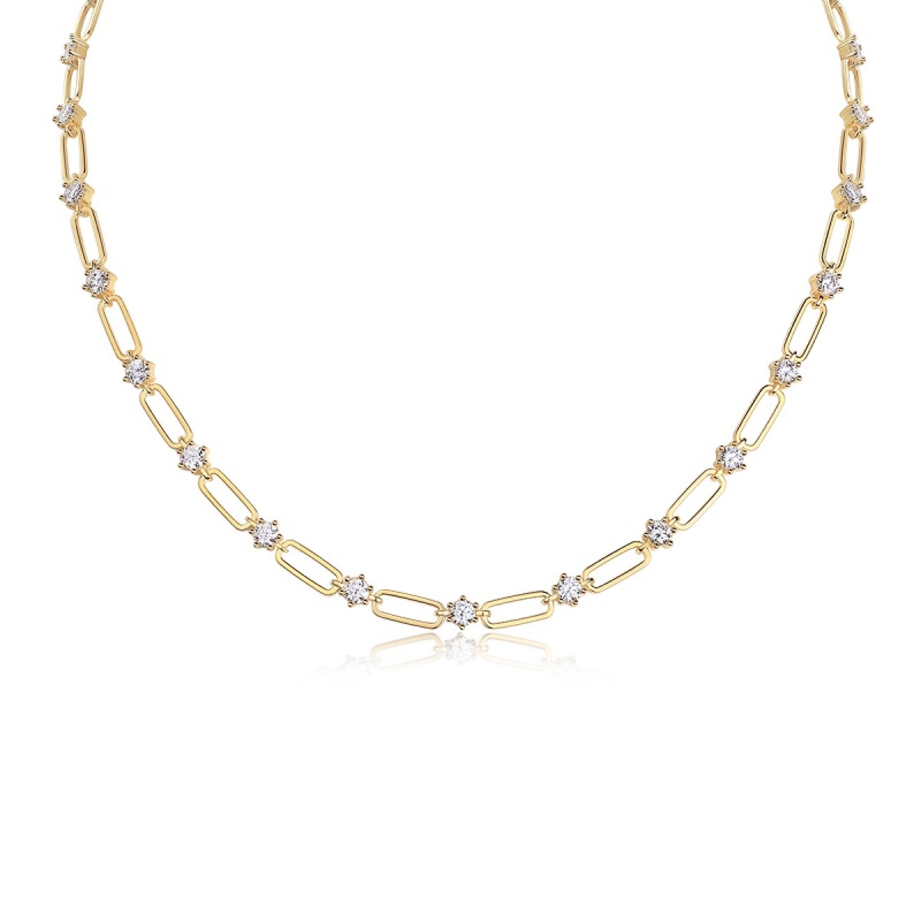 Sunward Moissanite Paperclip Chain Necklace in Gold-Tone Sterling Silver
