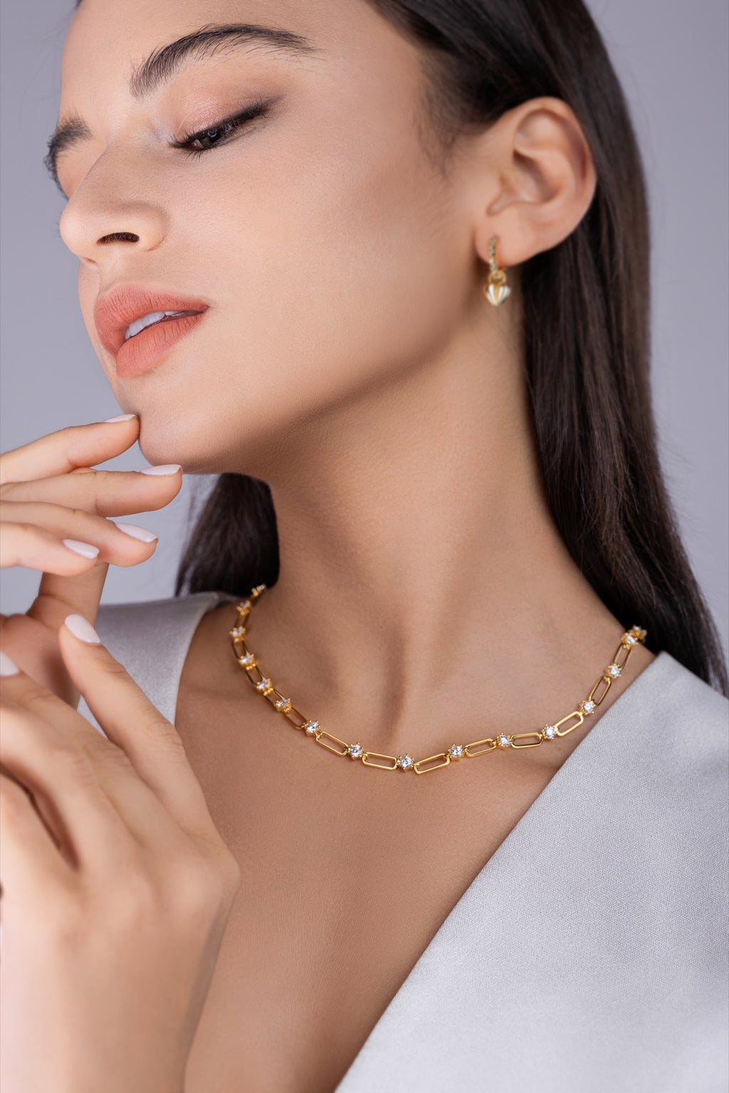 Sunward Moissanite Paperclip Chain Necklace in Gold-Tone Sterling Silver