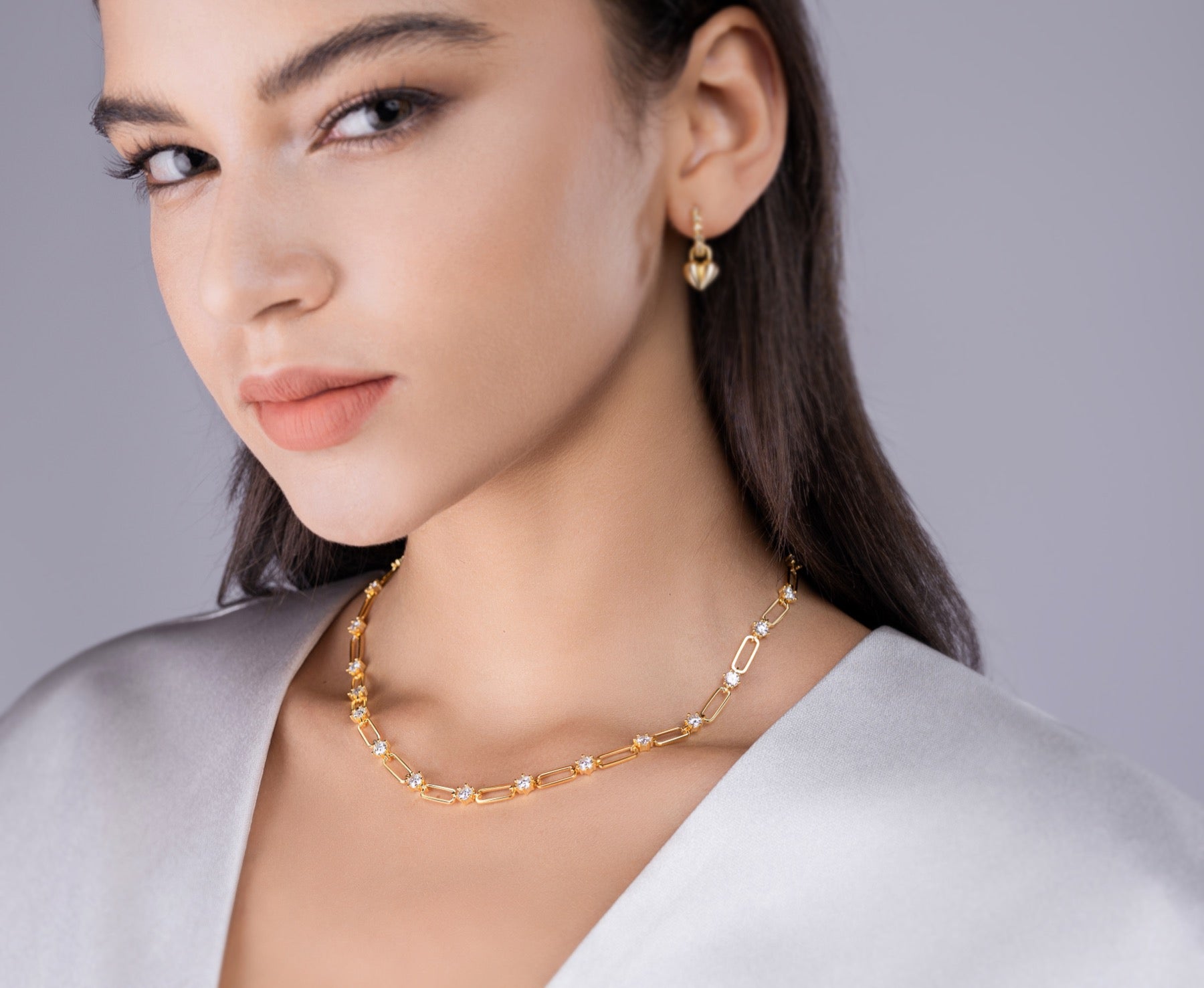 Sunward Moissanite Paperclip Chain Necklace in Gold-Tone Sterling Silver
