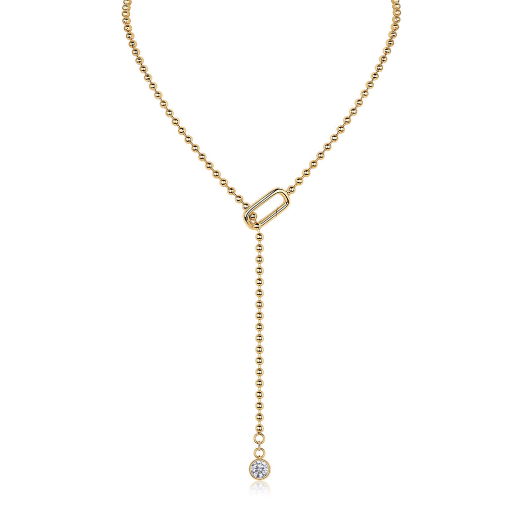 Fringe 1 Carat Moissanite Beaded Lariat Necklace in Gold-Tone Sterling Silver