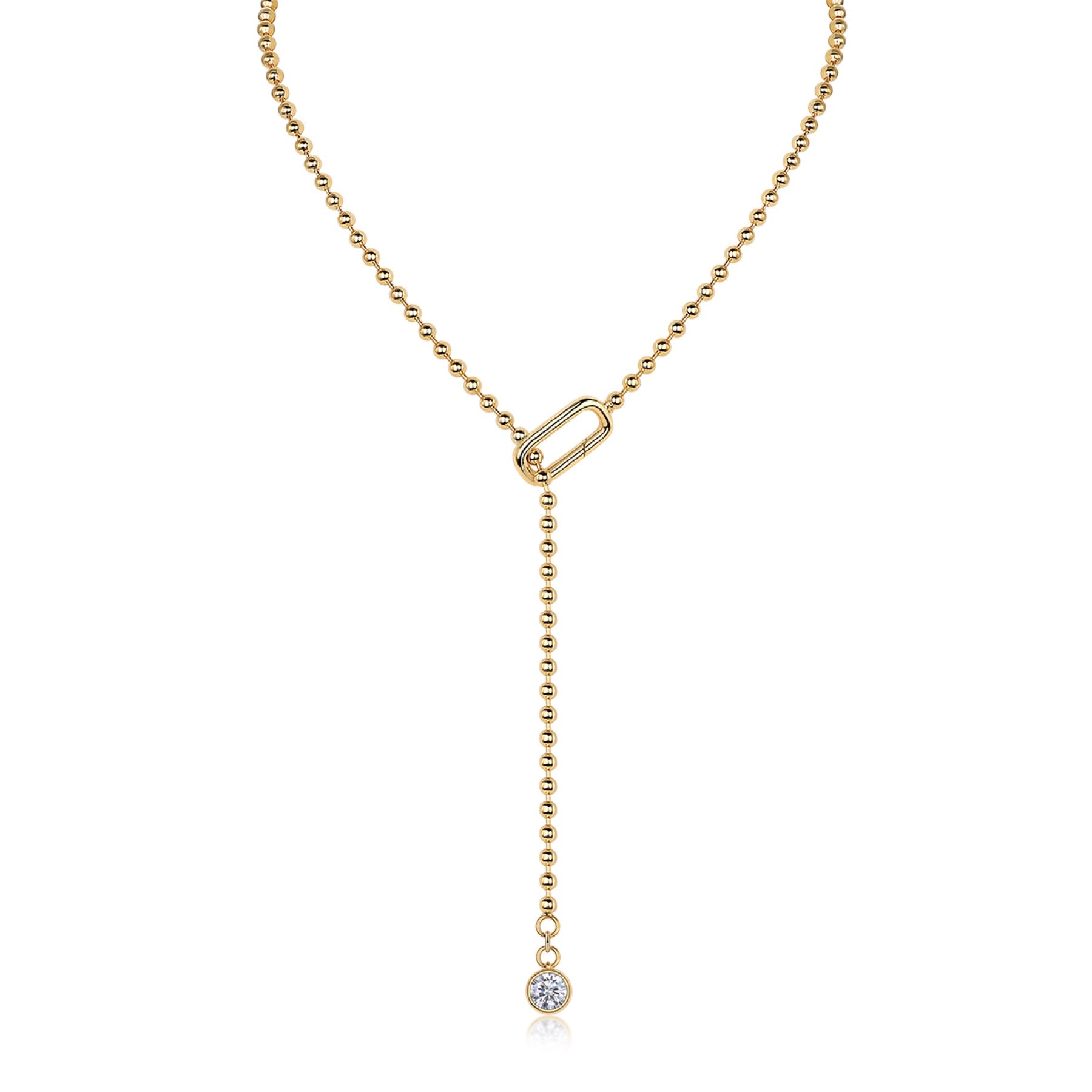 Fringe 1 Carat Moissanite Beaded Lariat Necklace in Gold-Tone Sterling Silver