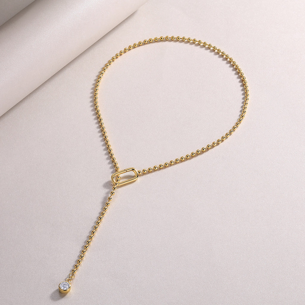 Fringe 1 Carat Moissanite Beaded Lariat Necklace in Gold-Tone Sterling Silver