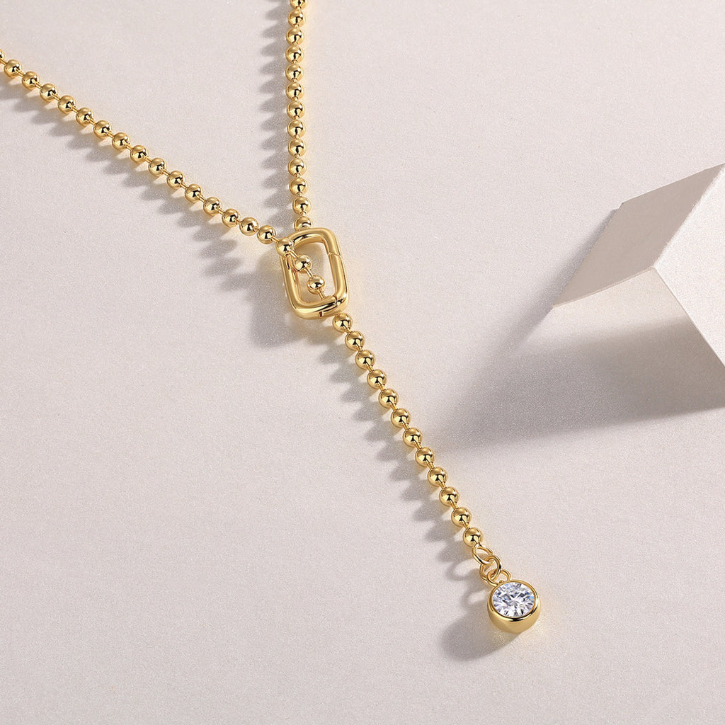 Fringe 1 Carat Moissanite Beaded Lariat Necklace in Gold-Tone Sterling Silver