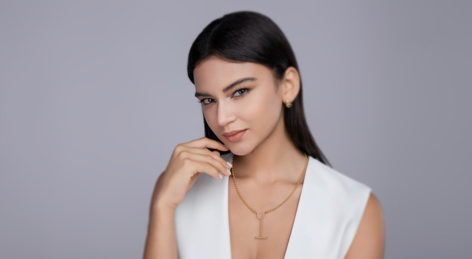 Aria Moissanite Beaded Toggle Necklace in Gold-Tone Sterling Silver