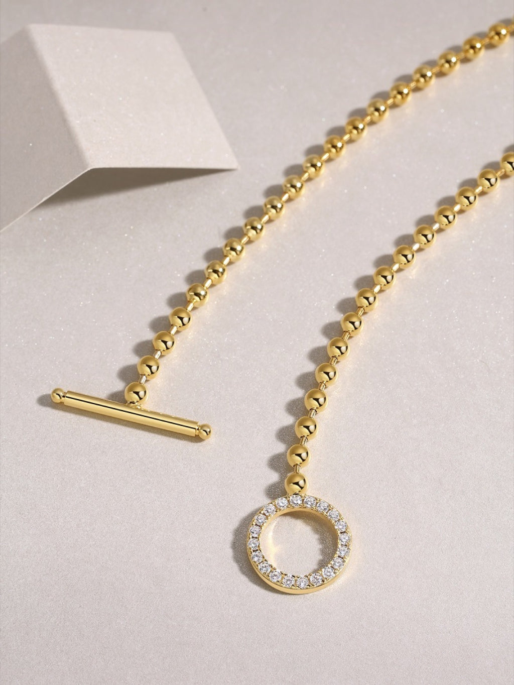 Aria Moissanite Beaded Toggle Necklace in Gold-Tone Sterling Silver
