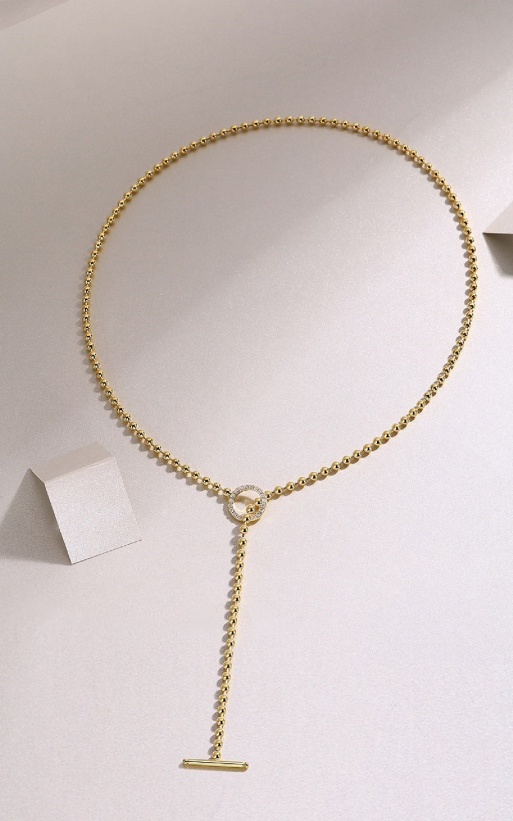 Aria Moissanite Beaded Toggle Necklace in Gold-Tone Sterling Silver