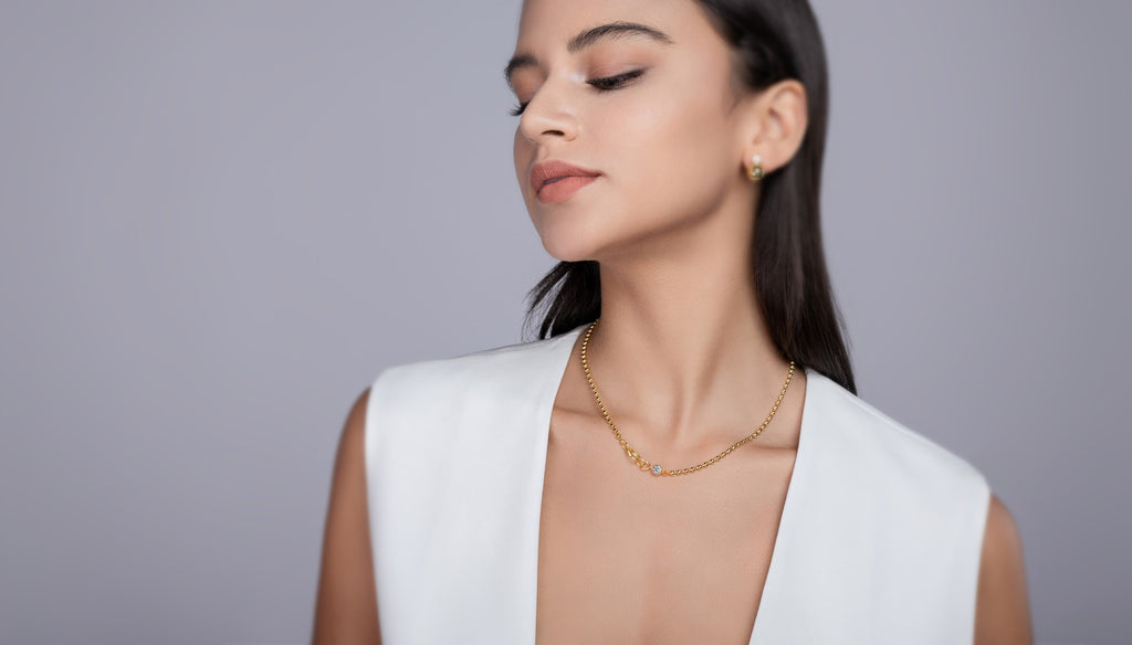 Twine Moissanite Beaded Station Necklace in Gold-Tone Sterling Silver