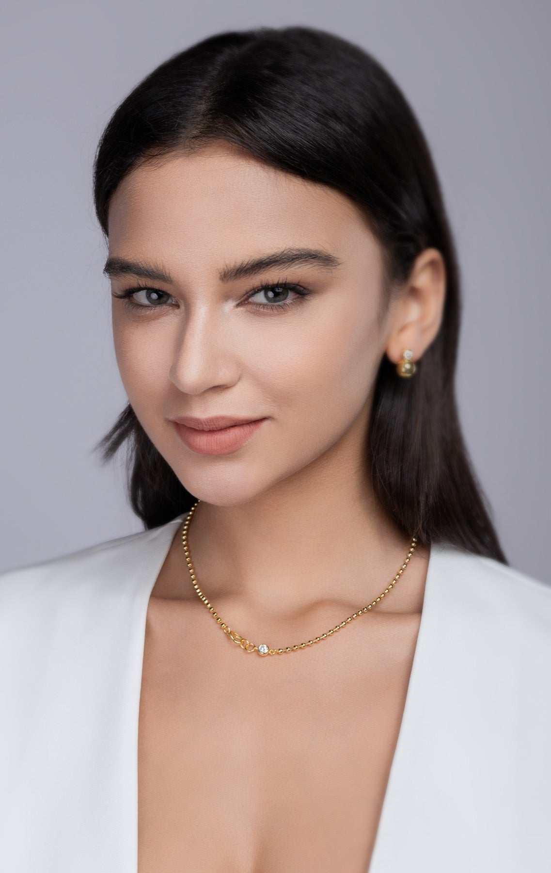 Twine Moissanite Beaded Station Necklace in Gold-Tone Sterling Silver
