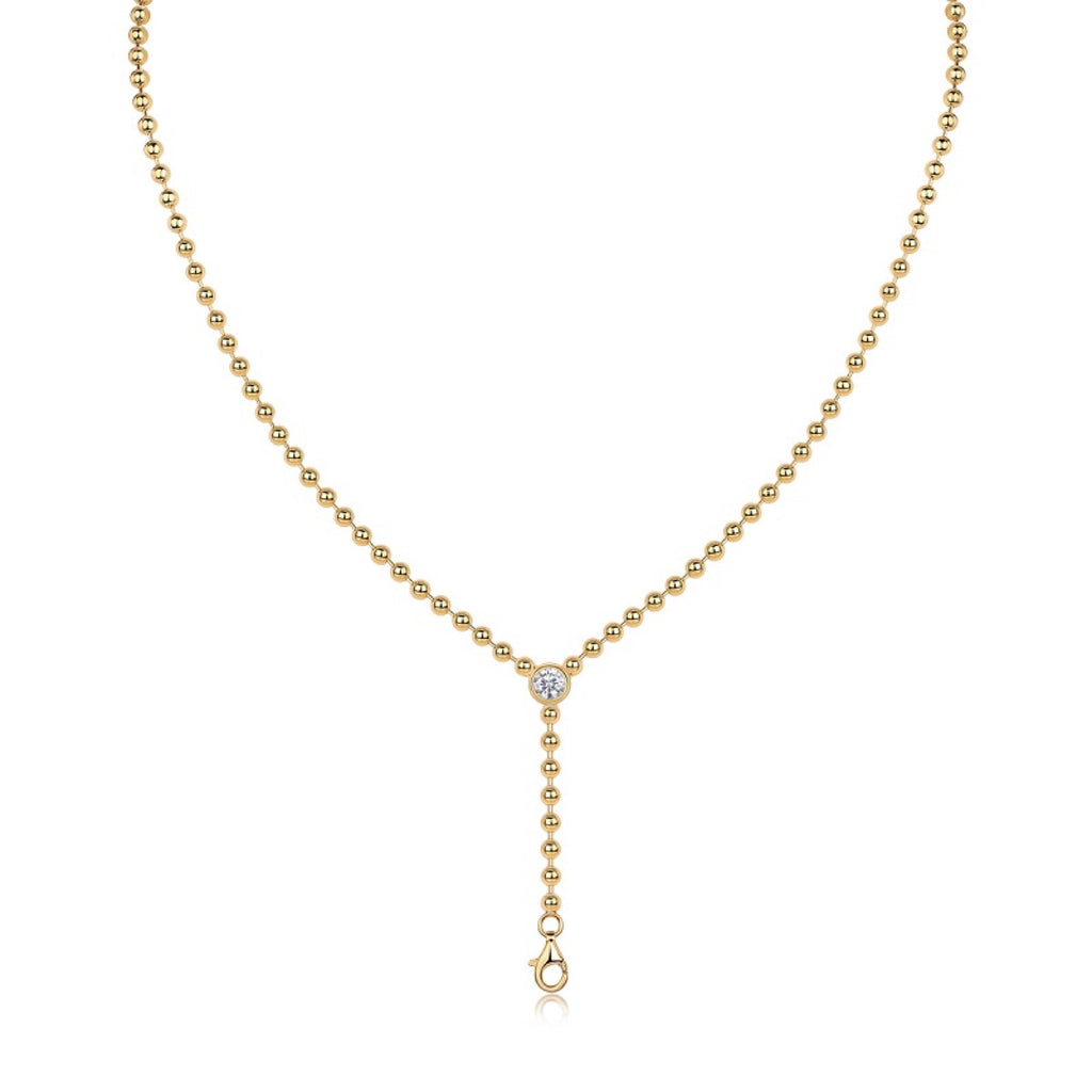 Interlace Moissanite Beaded Lariat Necklace in Gold-Tone Sterling Silver