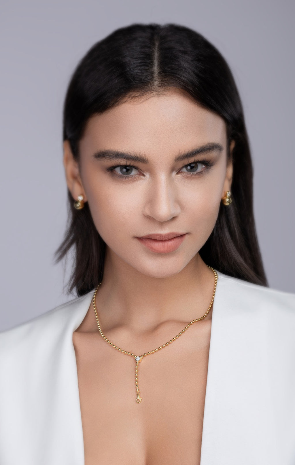 Interlace Moissanite Beaded Lariat Necklace in Gold-Tone Sterling Silver