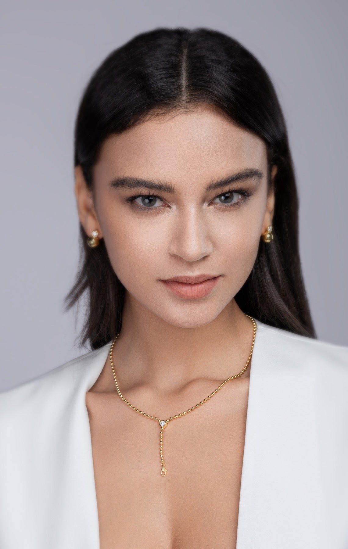 Interlace Moissanite Beaded Lariat Necklace in Gold-Tone Sterling Silver