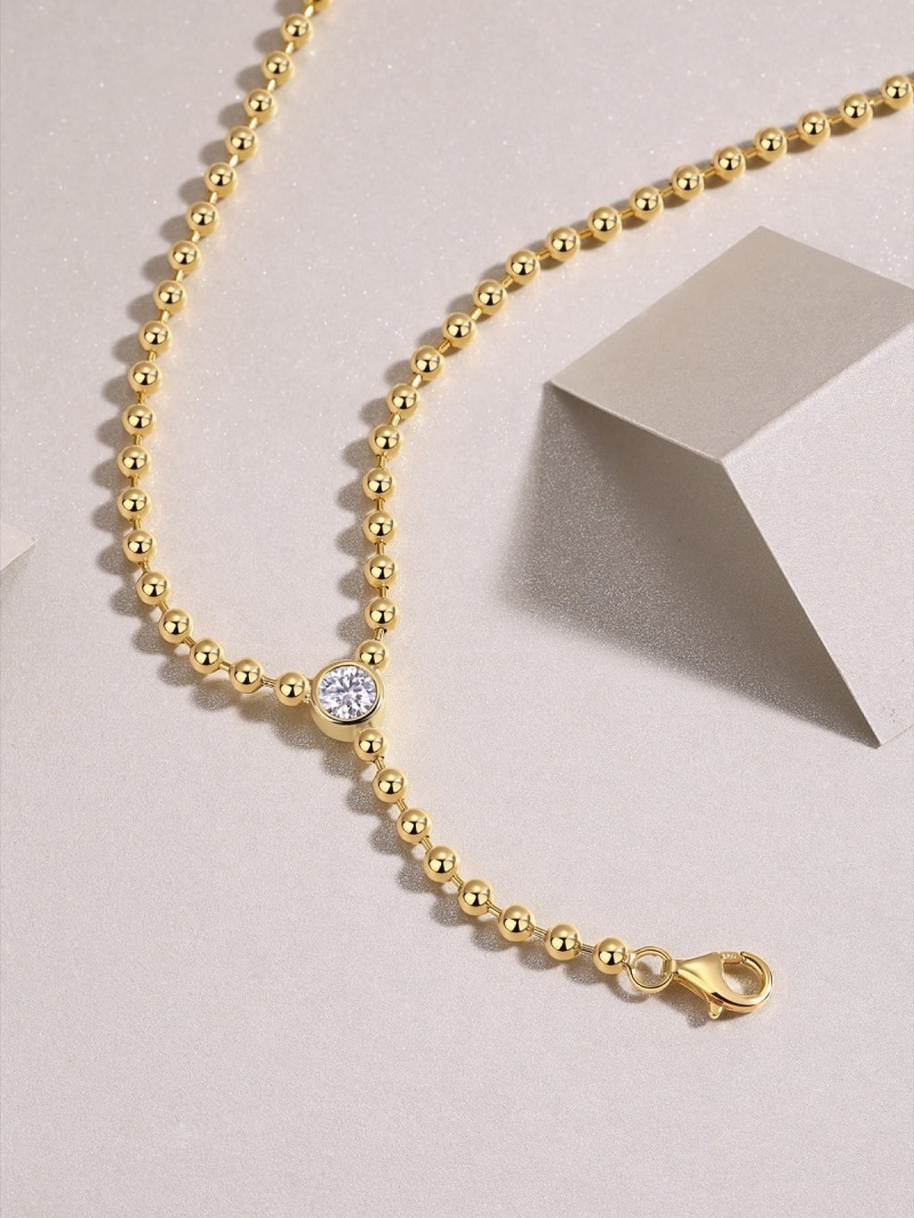 Interlace Moissanite Beaded Lariat Necklace in Gold-Tone Sterling Silver