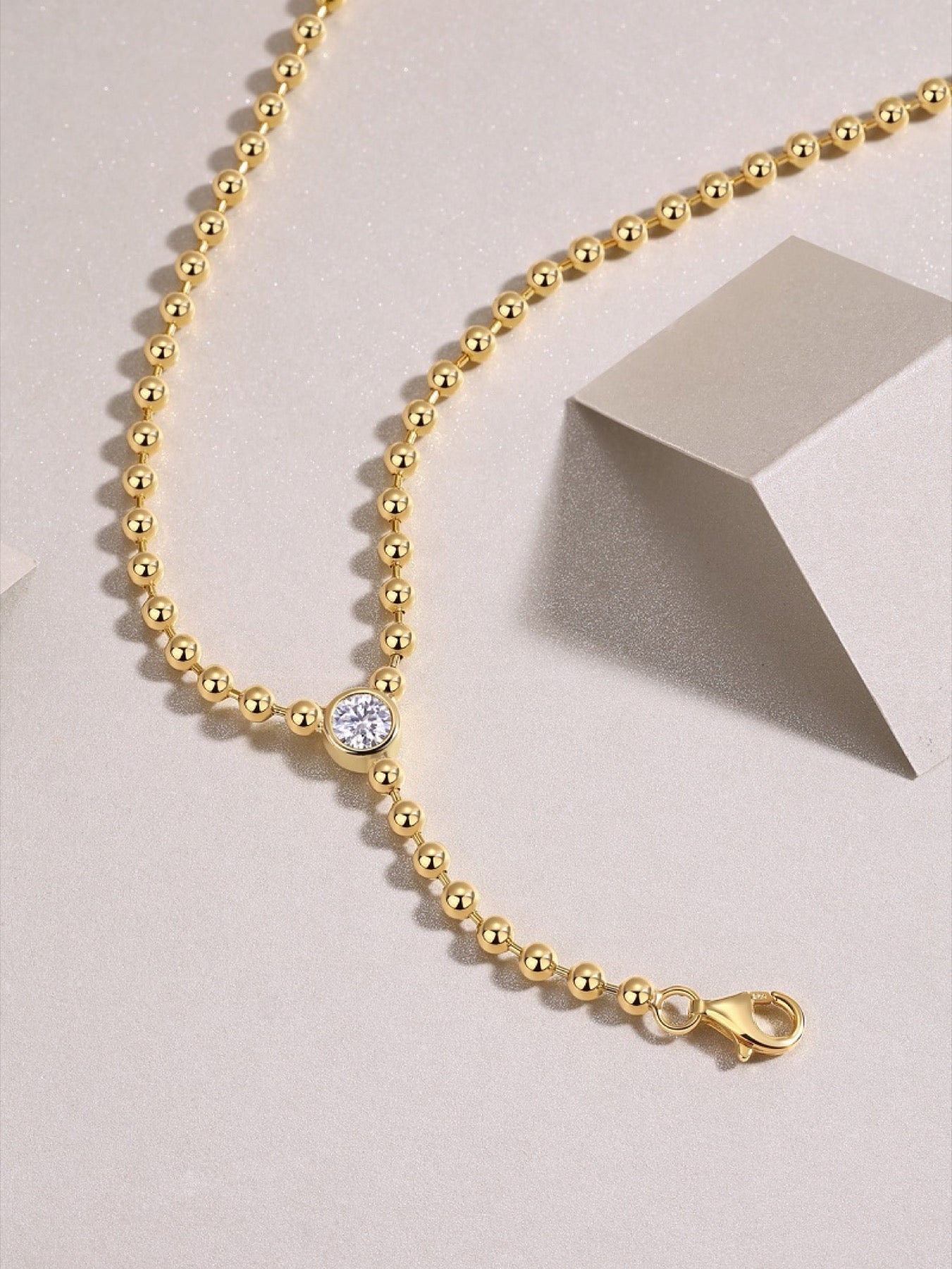Interlace Moissanite Beaded Lariat Necklace in Gold-Tone Sterling Silver
