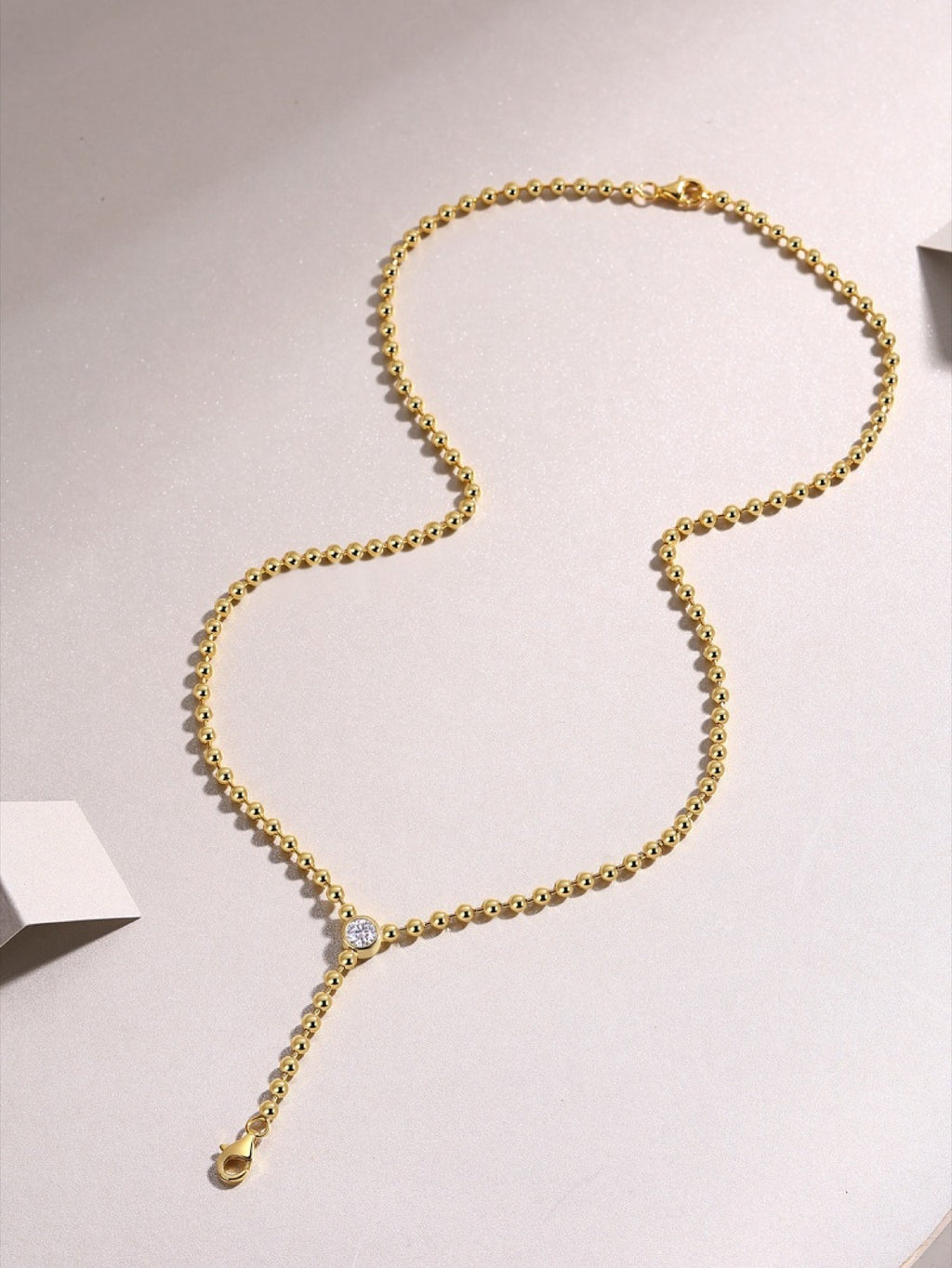 Interlace Moissanite Beaded Lariat Necklace in Gold-Tone Sterling Silver