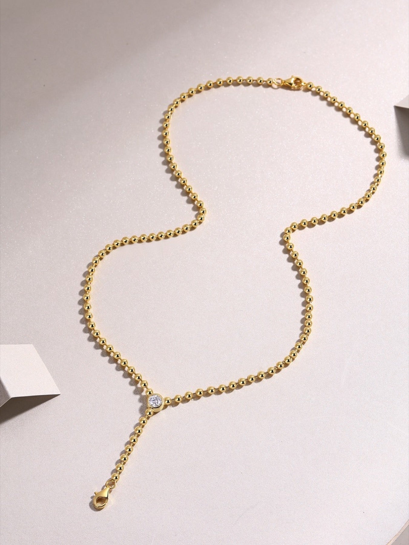 Interlace Moissanite Beaded Lariat Necklace in Gold-Tone Sterling Silver