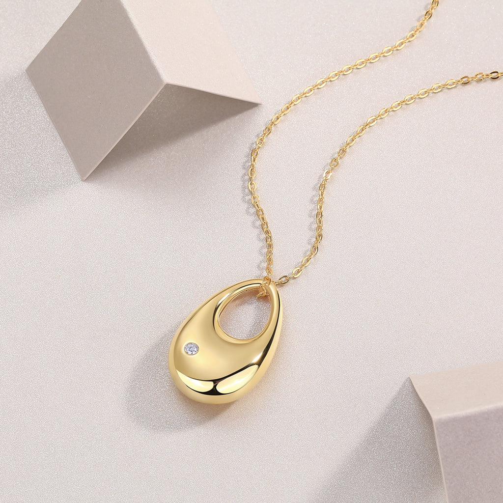 Dusk Moissanite Dome Teardrop Pendant Necklace in Gold-Tone Sterling Silver