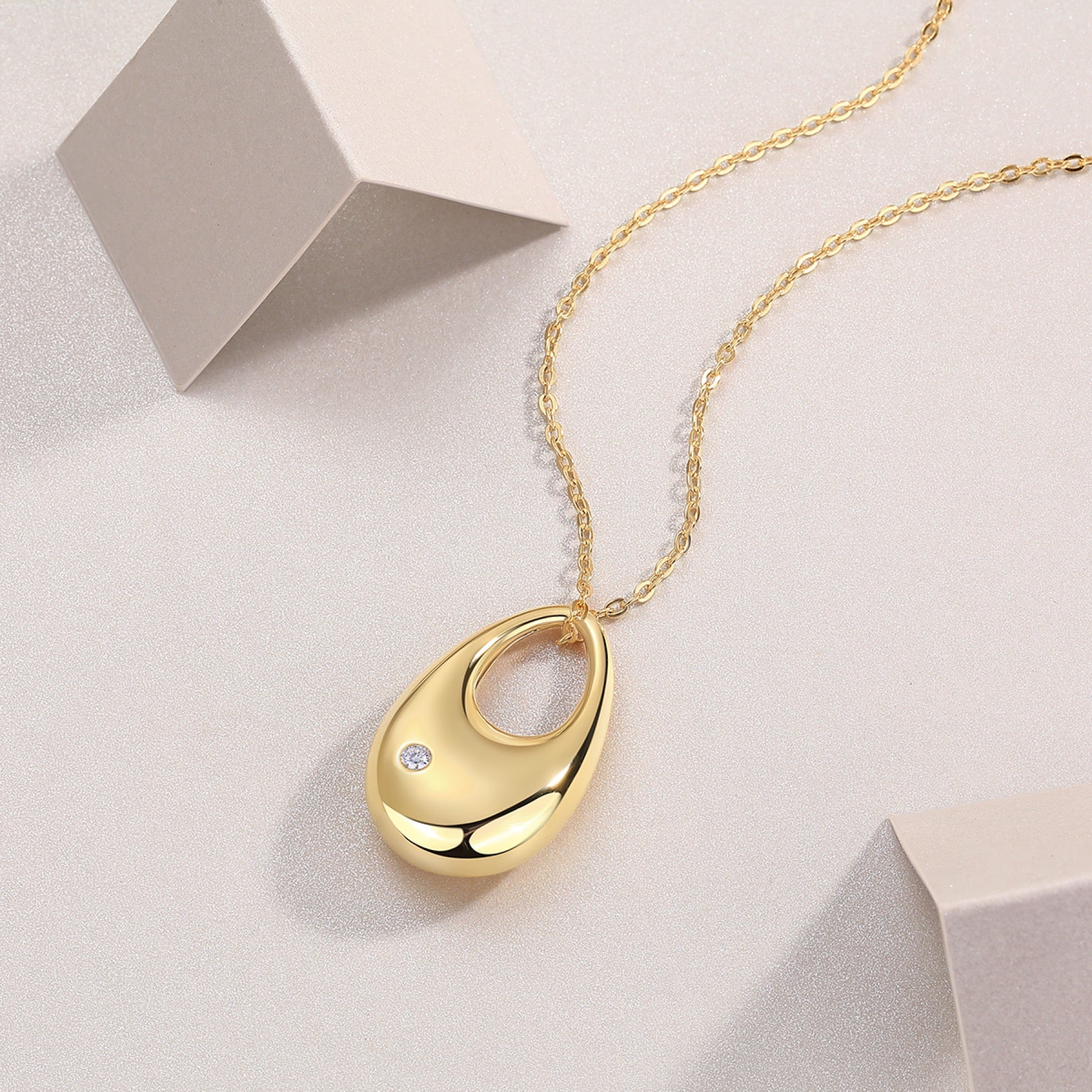 Dusk Moissanite Dome Teardrop Pendant Necklace in Gold-Tone Sterling Silver
