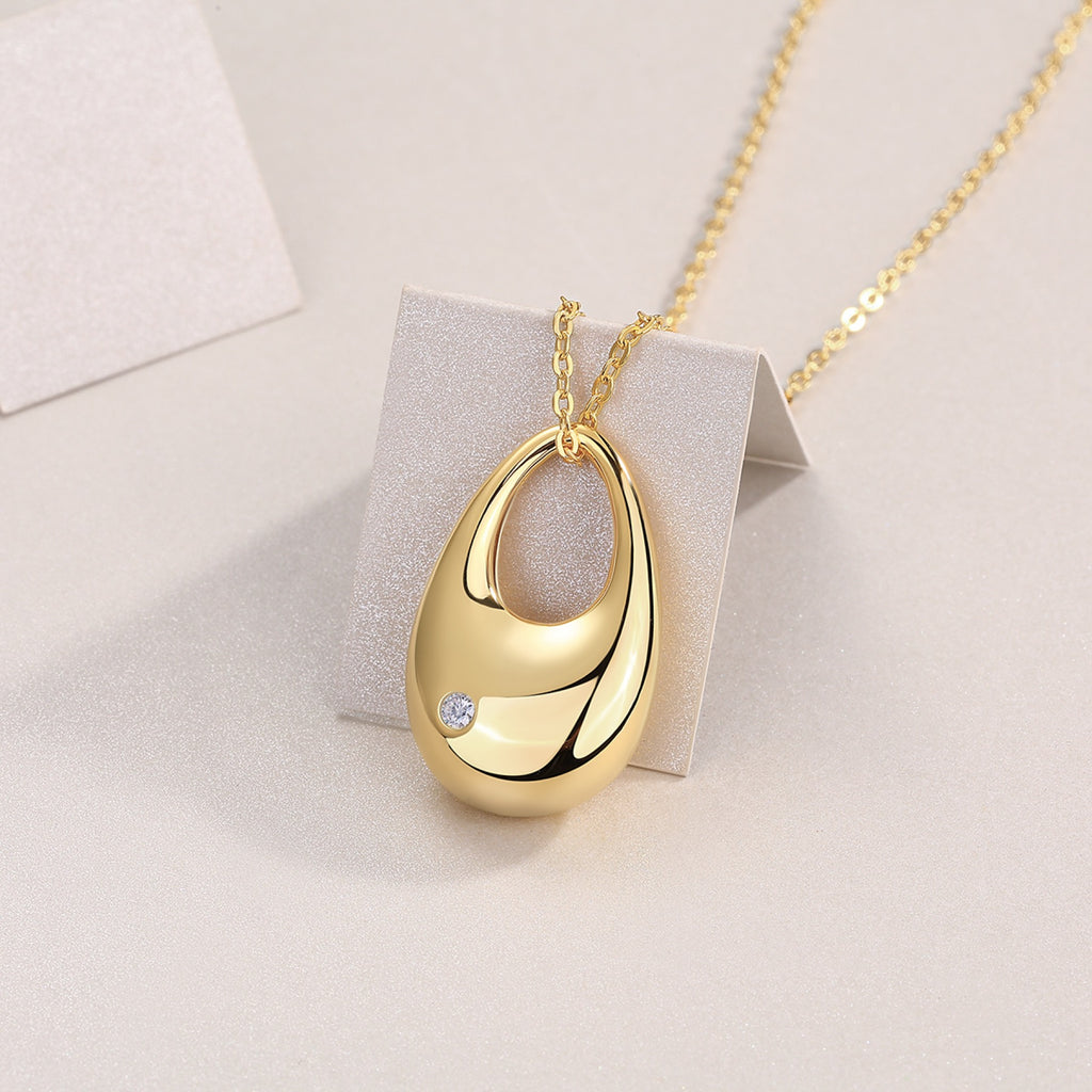 Dusk Moissanite Dome Teardrop Pendant Necklace in Gold-Tone Sterling Silver