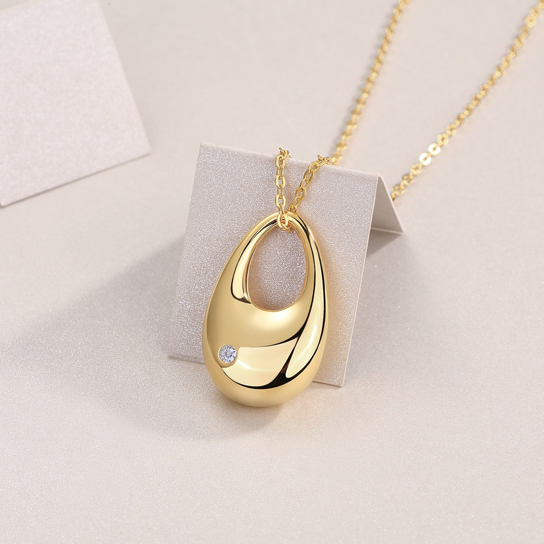 Dusk Moissanite Dome Teardrop Pendant Necklace in Gold-Tone Sterling Silver