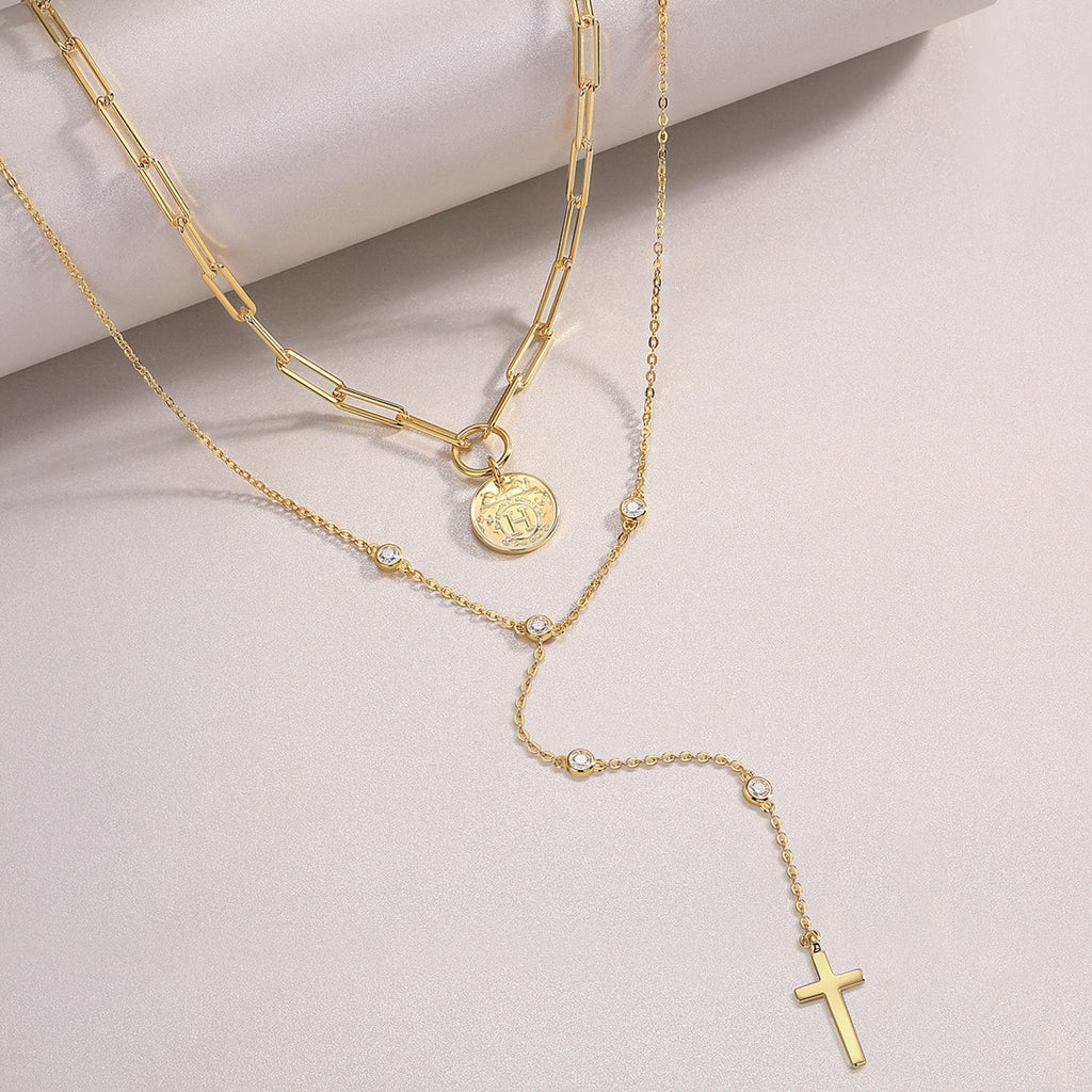 Sanctify Moissanite Layered Cross Necklace in Gold-Tone Sterling Silver