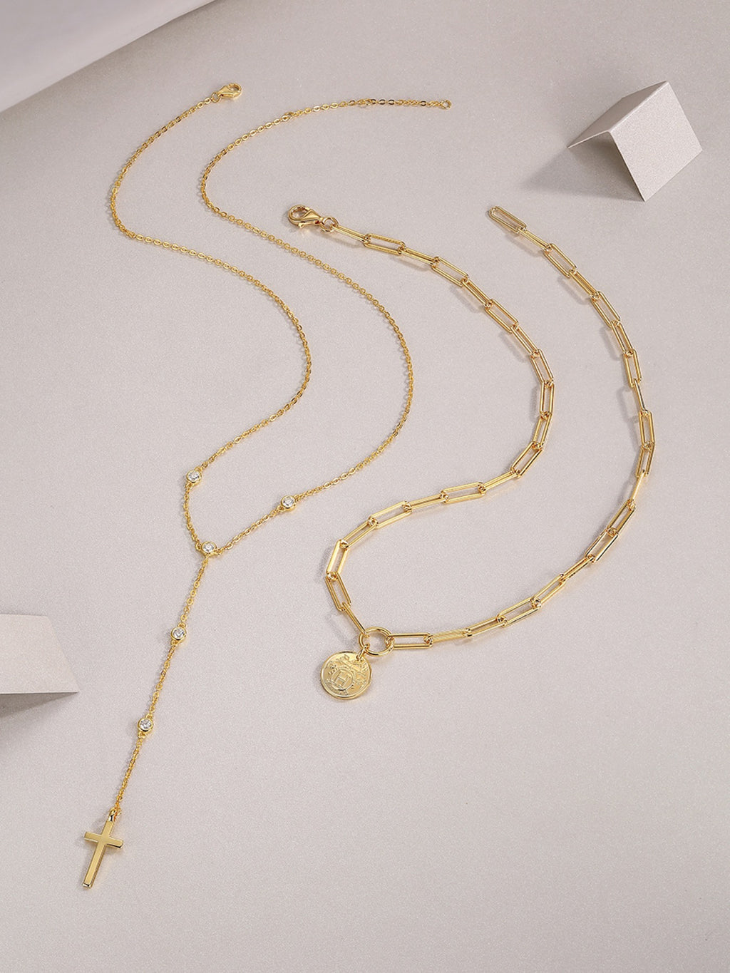 Sanctify Moissanite Layered Cross Necklace in Gold-Tone Sterling Silver