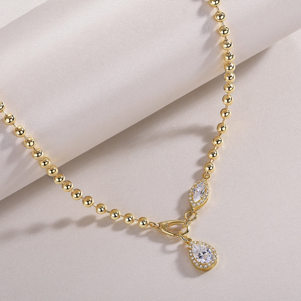 Twilight Moissanite Pear Pendant Necklace in Gold-Tone Sterling Silver