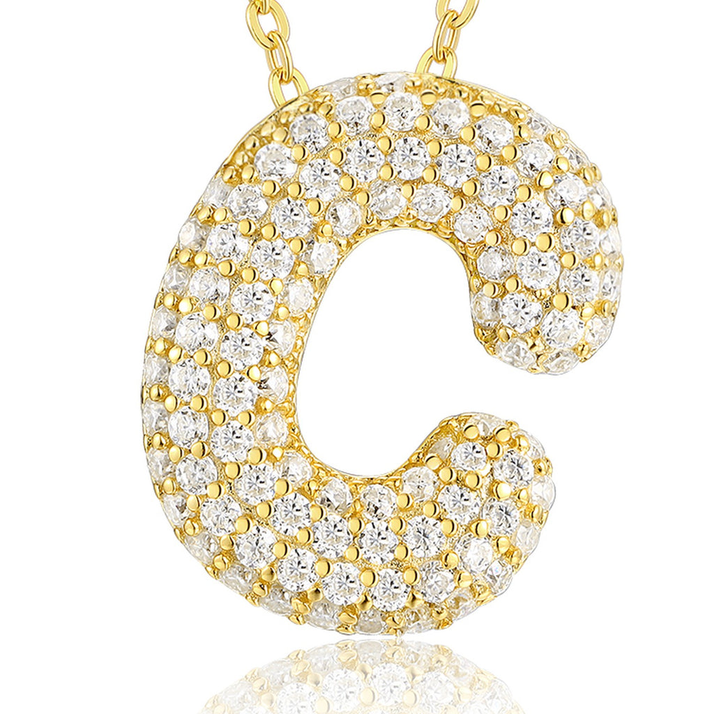 Initial C Moissanite Bubble Pendant Necklace in Gold-Tone Sterling Silver — detail
