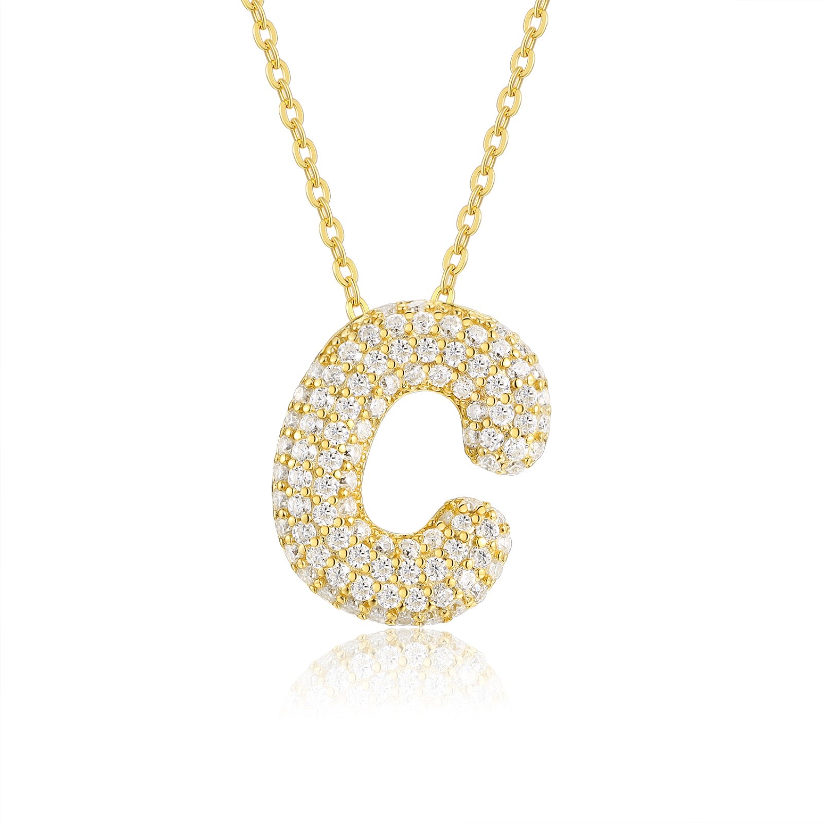 Initial C Moissanite Bubble Pendant Necklace in Gold-Tone Sterling Silver