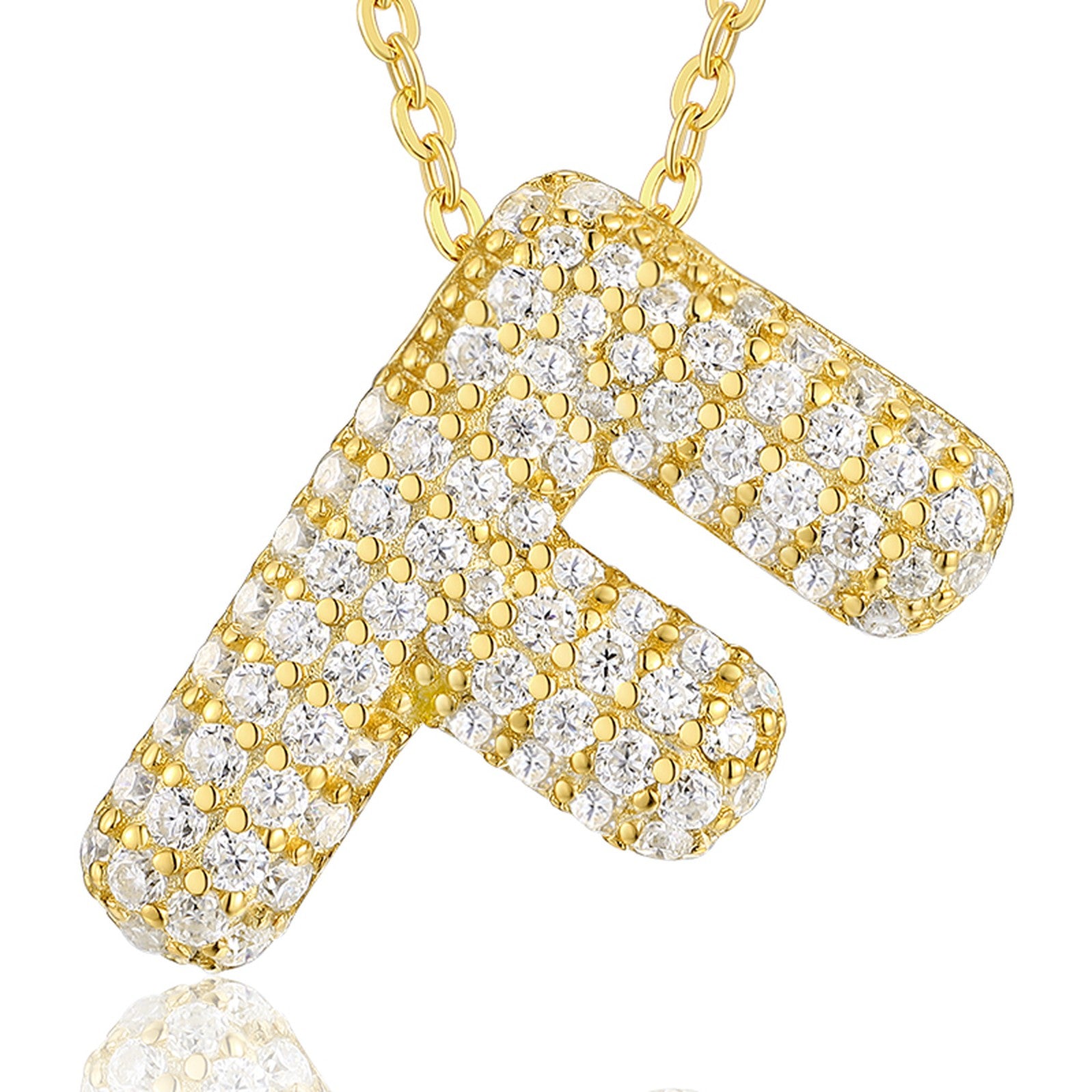 Initial F Moissanite Bubble Pendant Necklace in Gold-Tone Sterling Silver — detail
