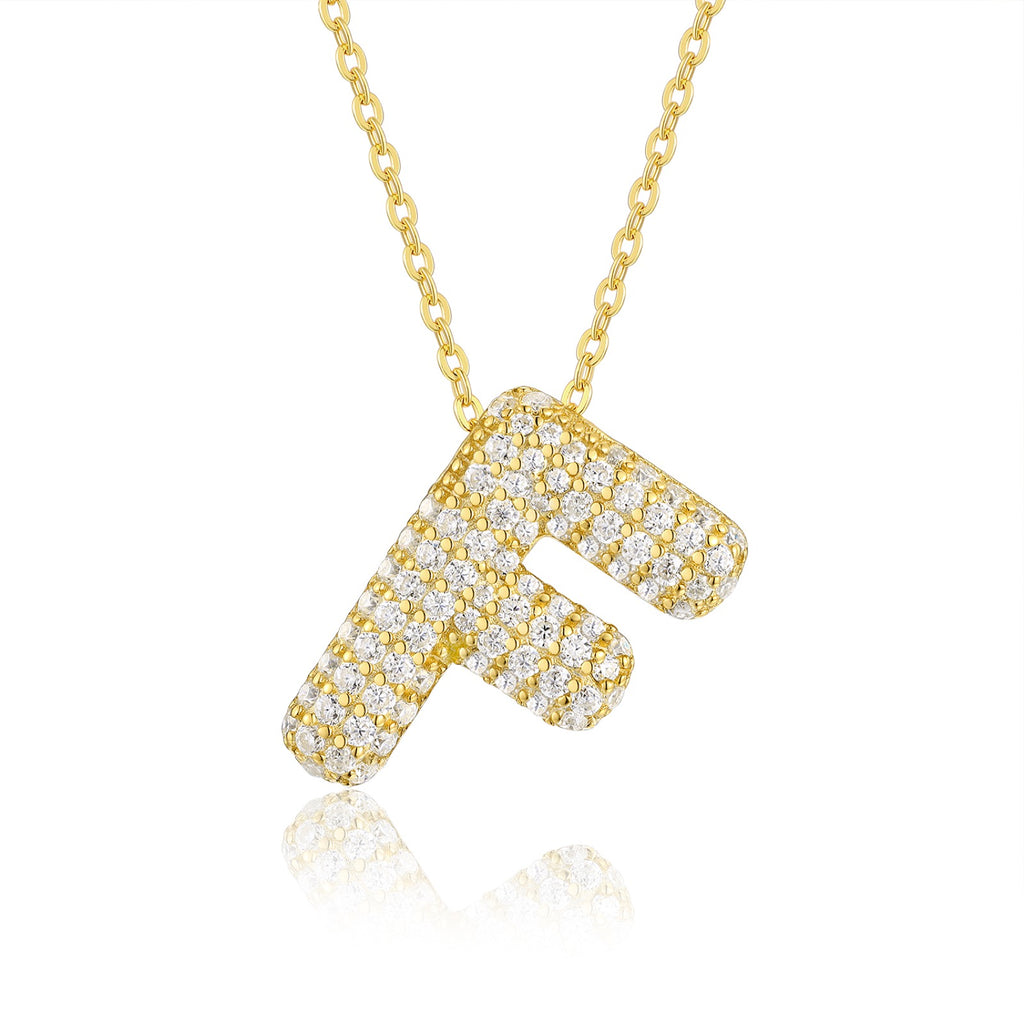 Initial F Moissanite Bubble Pendant Necklace in Gold-Tone Sterling Silver