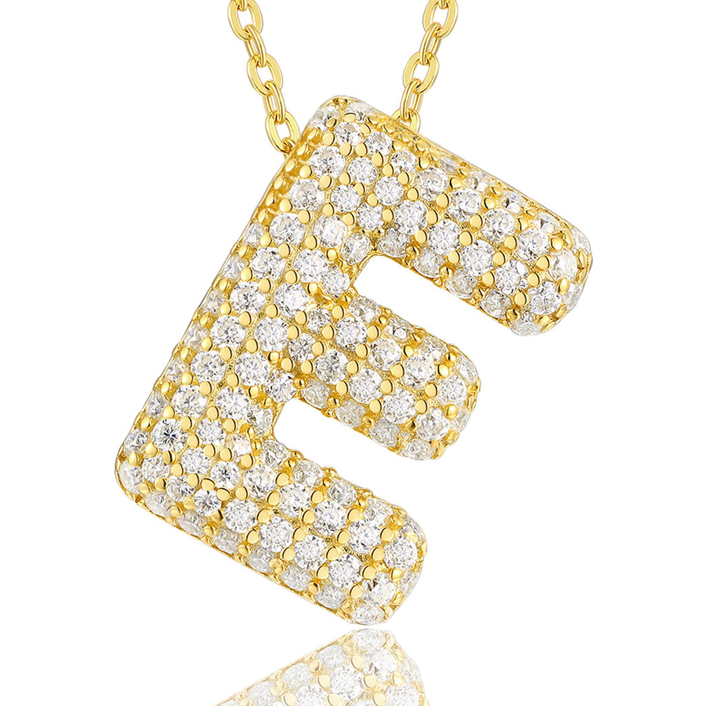 Initial E Moissanite Bubble Pendant Necklace in Gold-Tone Sterling Silver — detail