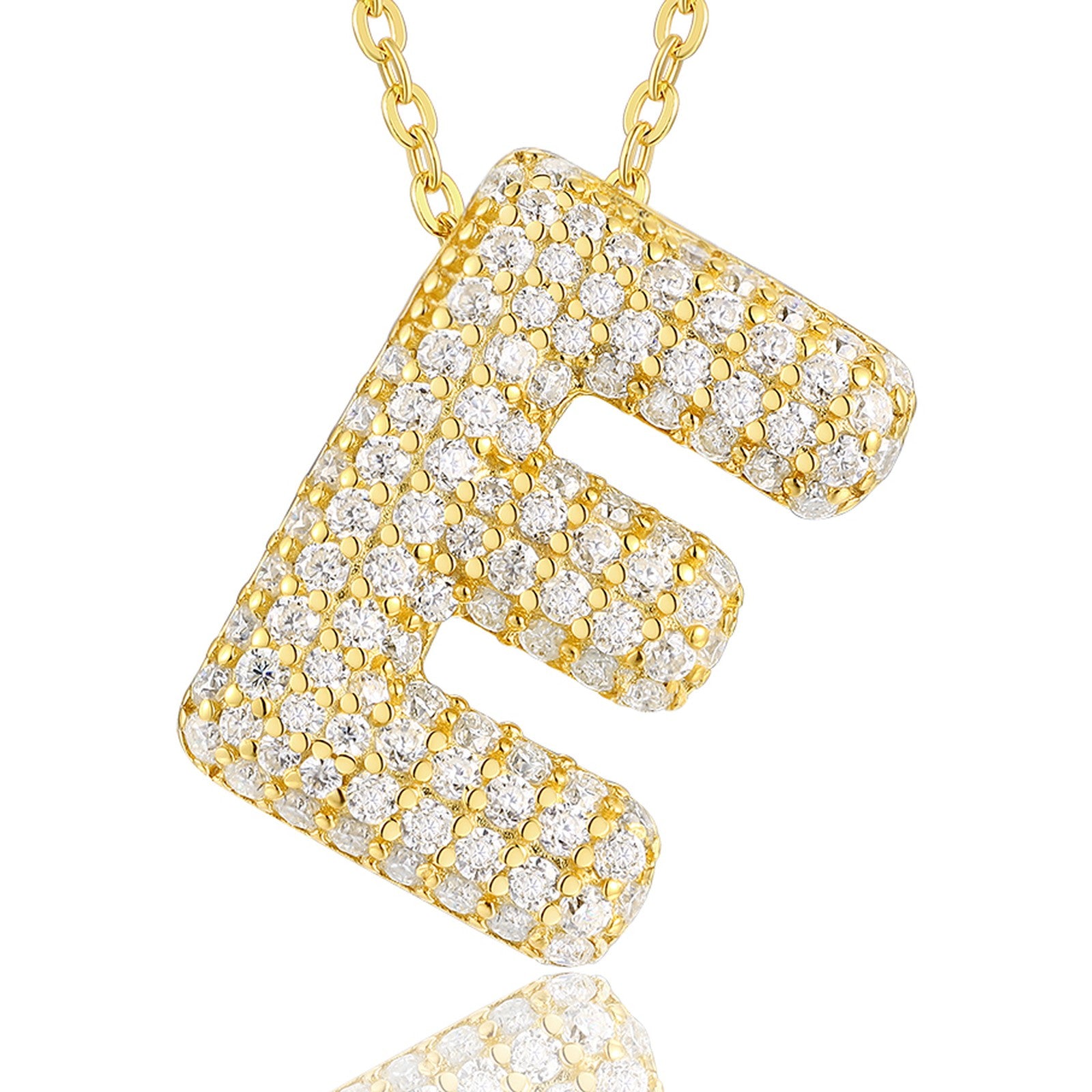 Initial E Moissanite Bubble Pendant Necklace in Gold-Tone Sterling Silver — detail