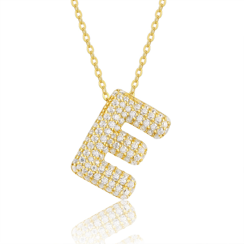 Initial E Moissanite Bubble Pendant Necklace in Gold-Tone Sterling Silver
