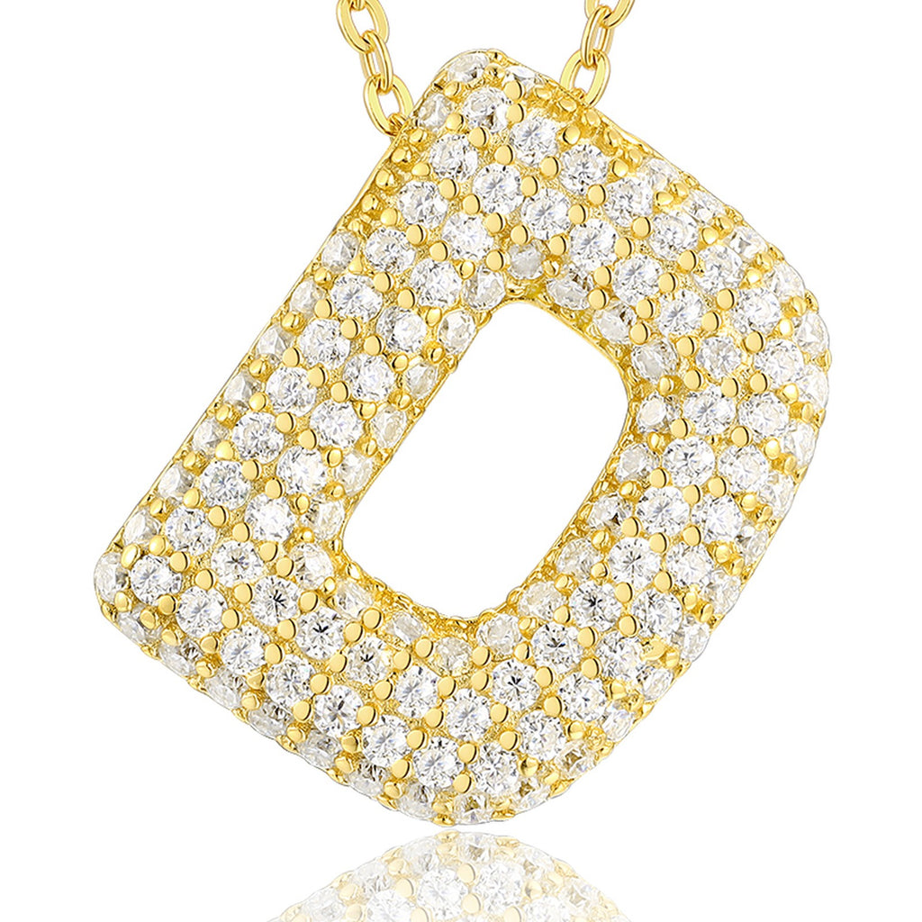 Initial D Moissanite Bubble Pendant Necklace in Gold-Tone Sterling Silver — detail