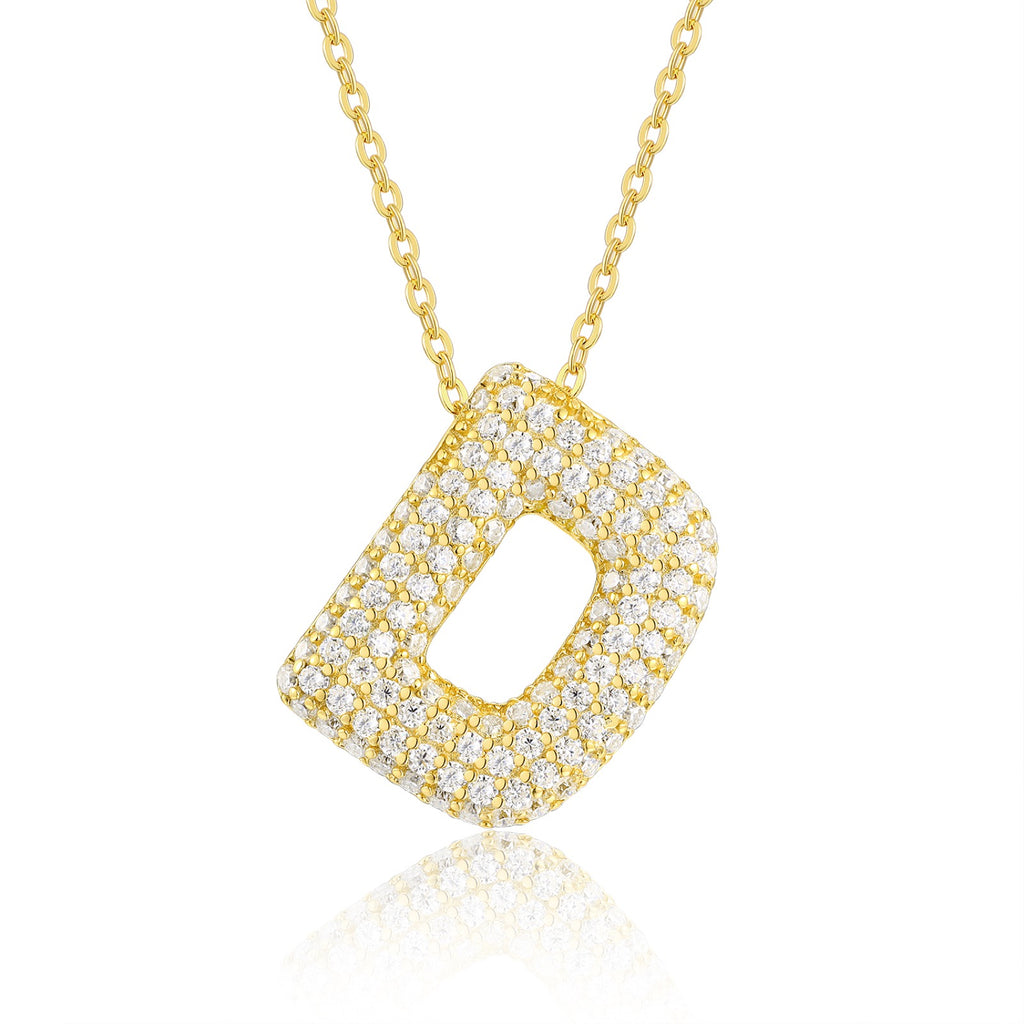 Initial D Moissanite Bubble Pendant Necklace in Gold-Tone Sterling Silver