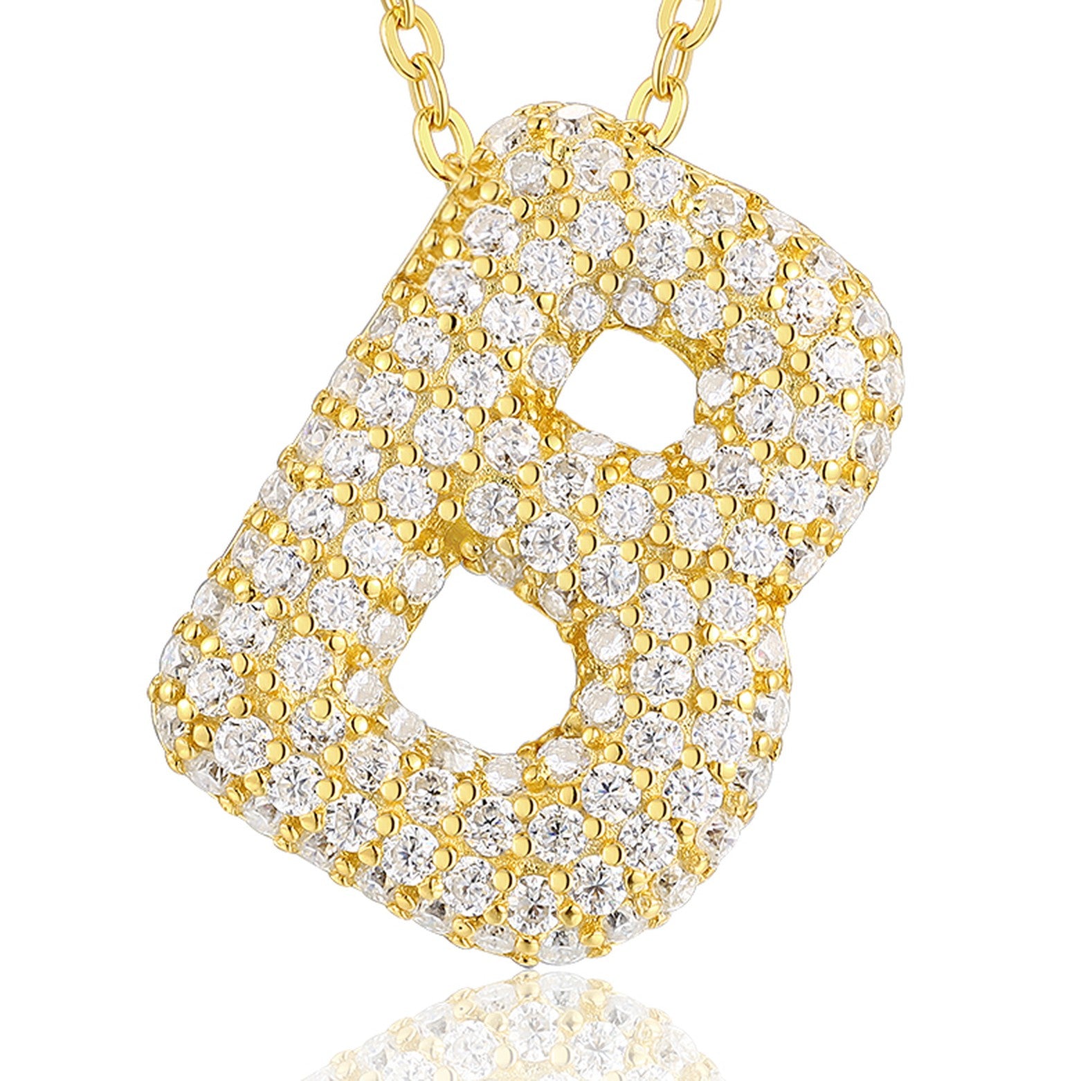 Initial B Moissanite Bubble Pendant Necklace in Gold-Tone Sterling Silver — detail