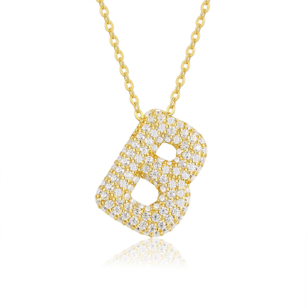 Initial B Moissanite Bubble Pendant Necklace in Gold-Tone Sterling Silver