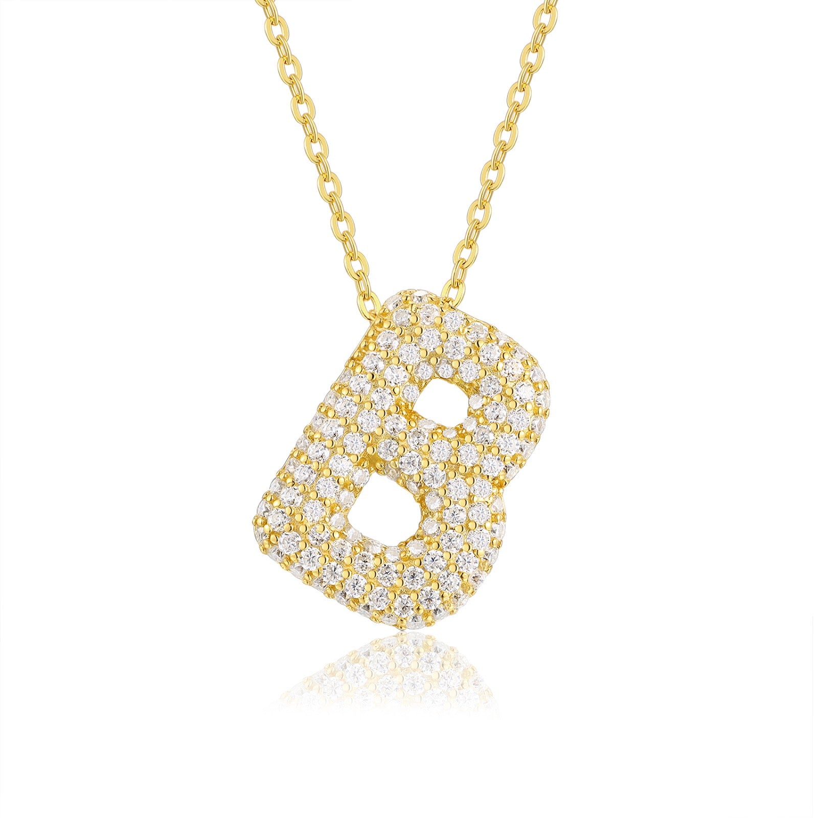 Initial B Moissanite Bubble Pendant Necklace in Gold-Tone Sterling Silver
