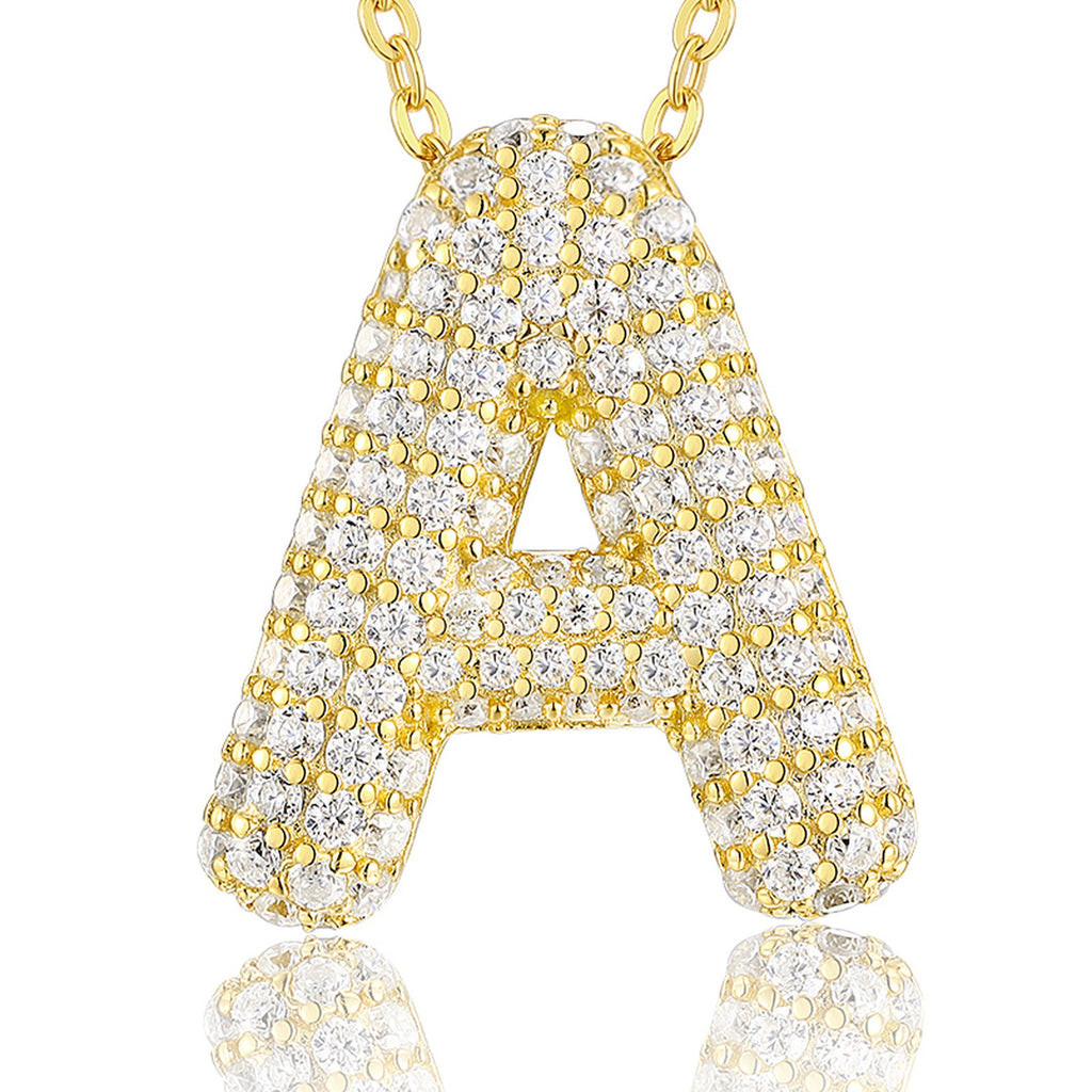 Initial A Moissanite Bubble Pendant Necklace in Gold-Tone Sterling Silver — detail